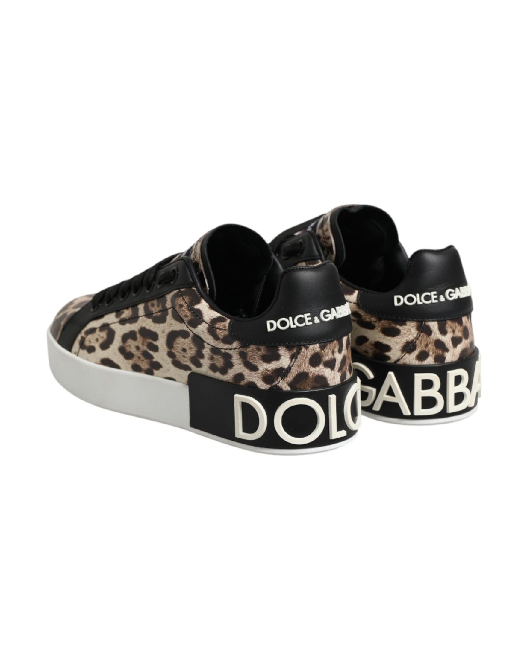 Dolce & Gabbana Brown Leather Leopard Low Top Sneakers Shoes Sneakers