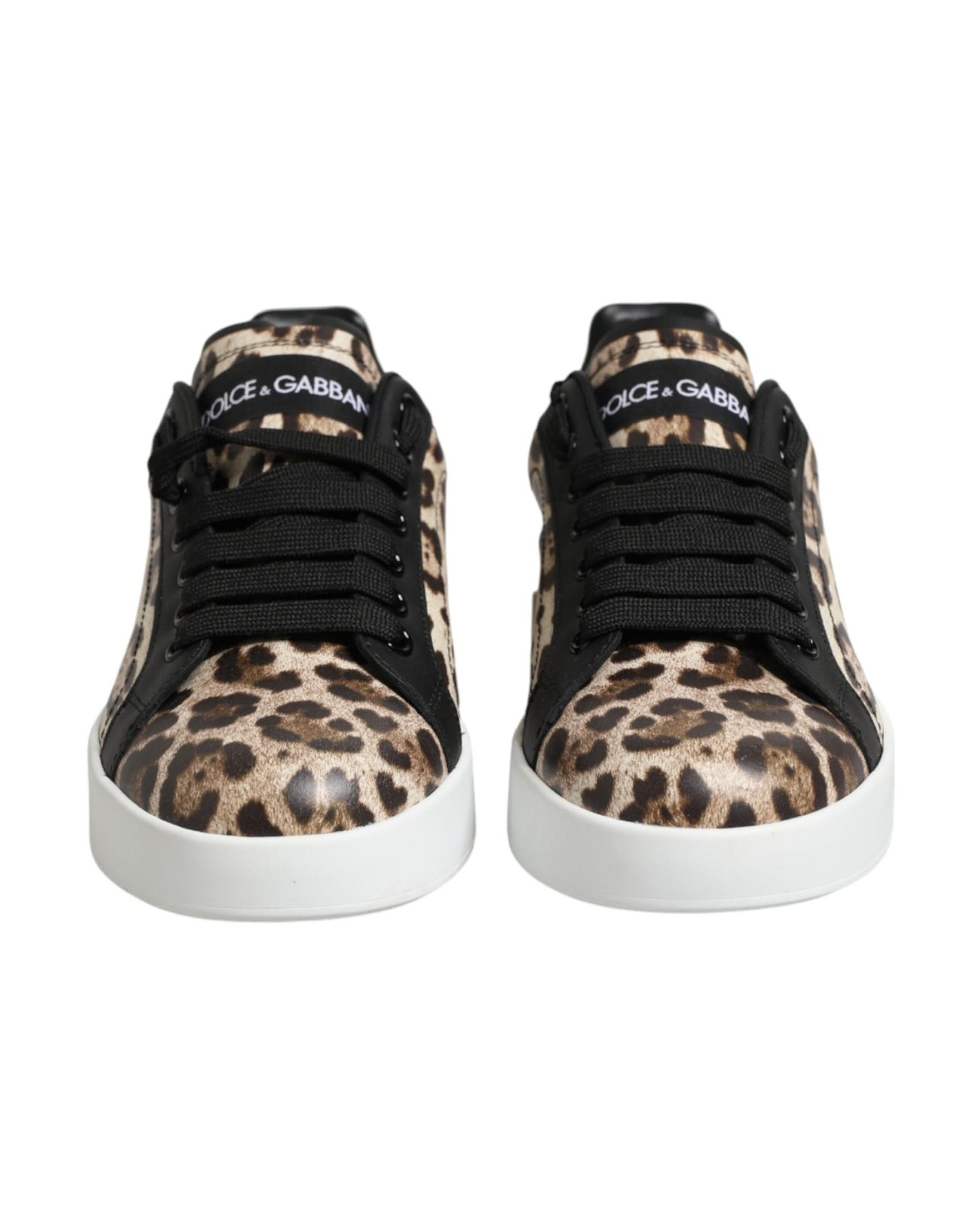 Dolce & Gabbana Brown Leather Leopard Low Top Sneakers Shoes Sneakers