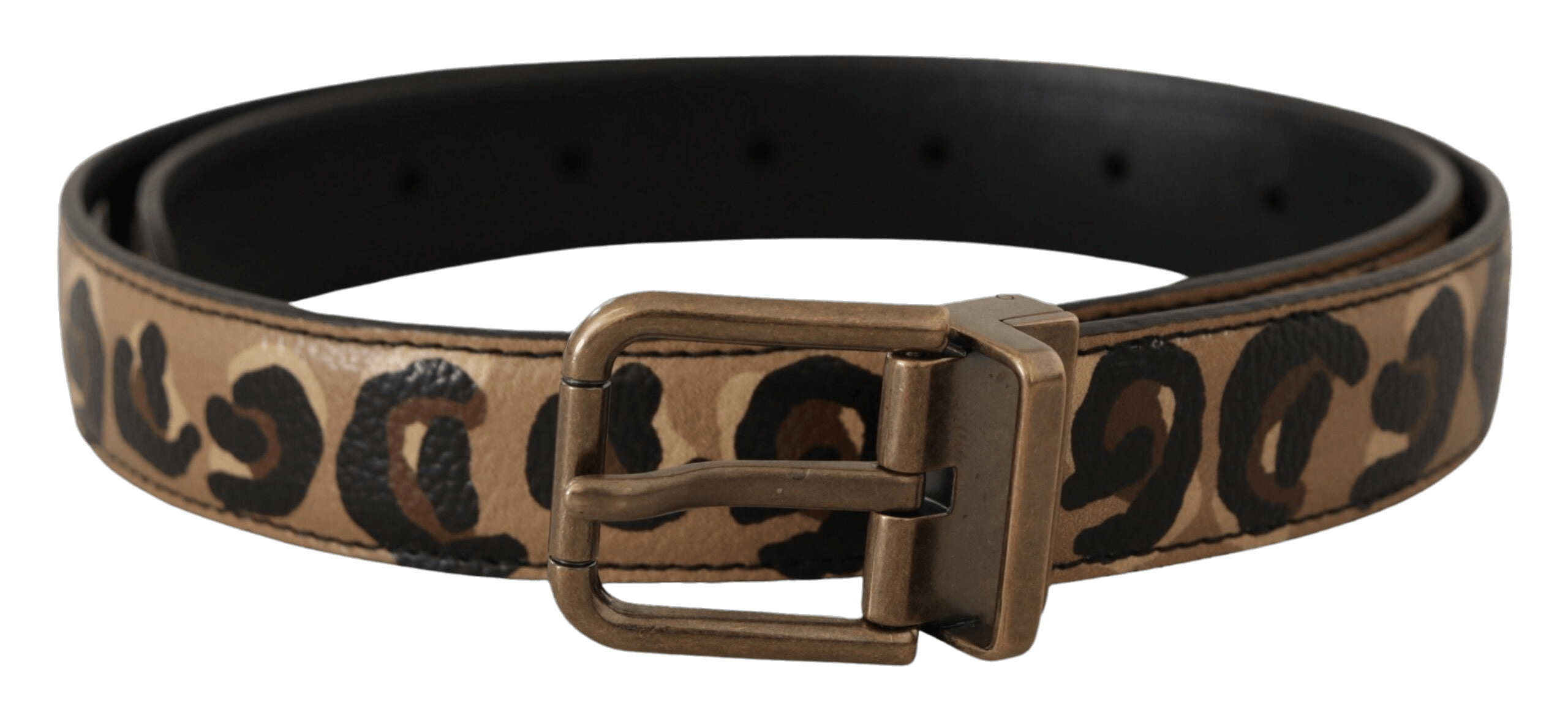 Dolce & Gabbana Brown Leather Leopard Print Bronze Metal Buckle Belt Glam Steals