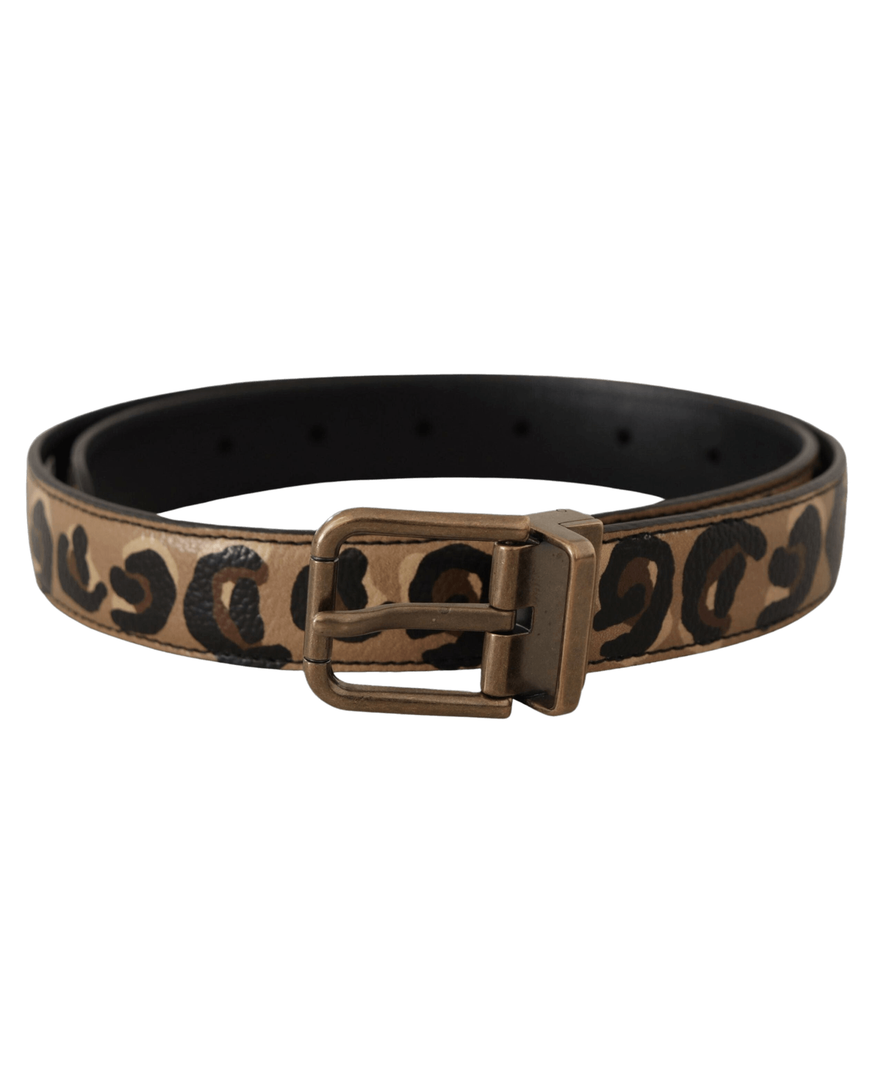Dolce & Gabbana Brown Leather Leopard Print Metal Buckle Belt Belts