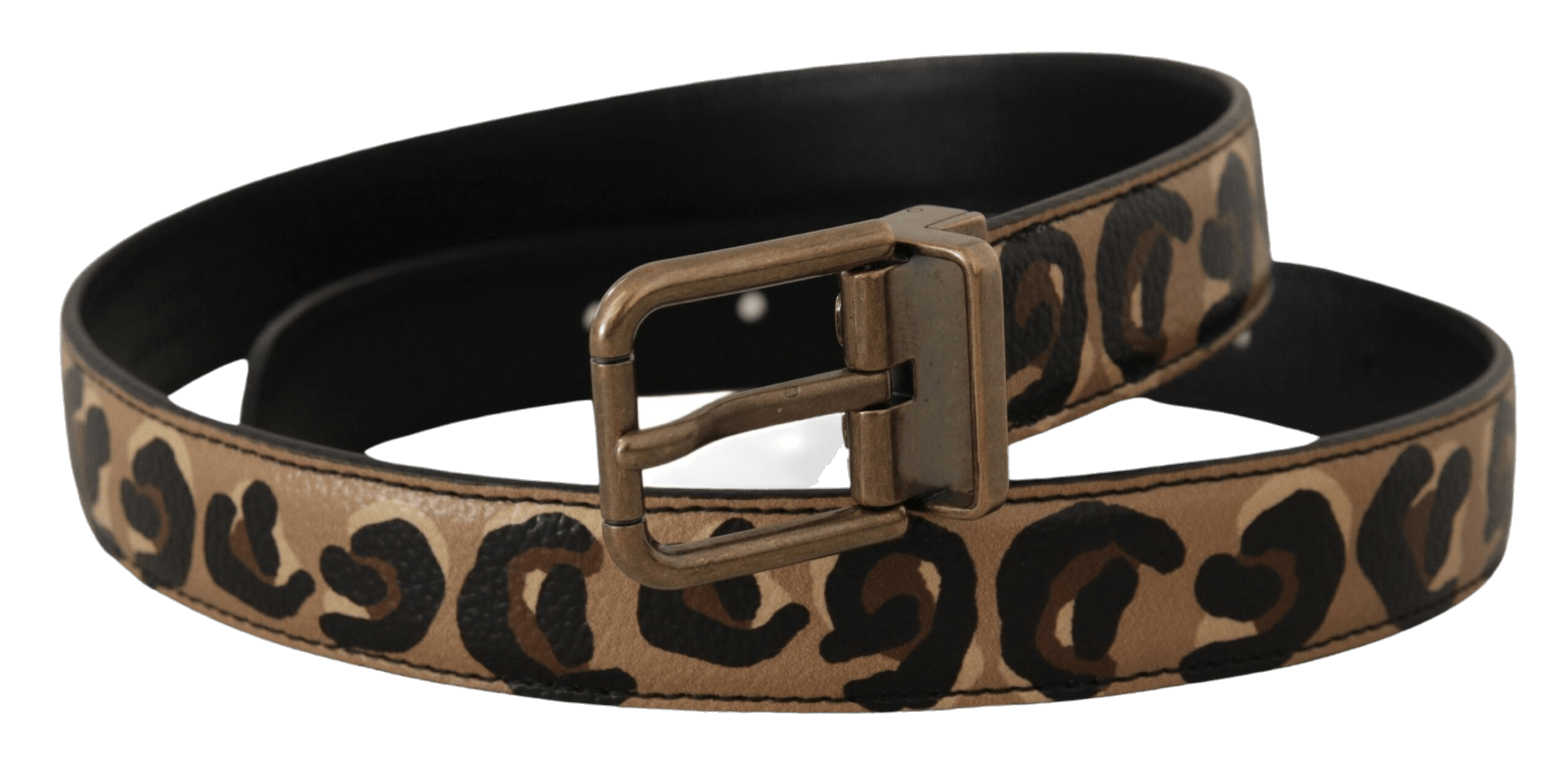 Dolce & Gabbana Brown Leather Leopard Print Bronze Metal Buckle Belt Glam Steals