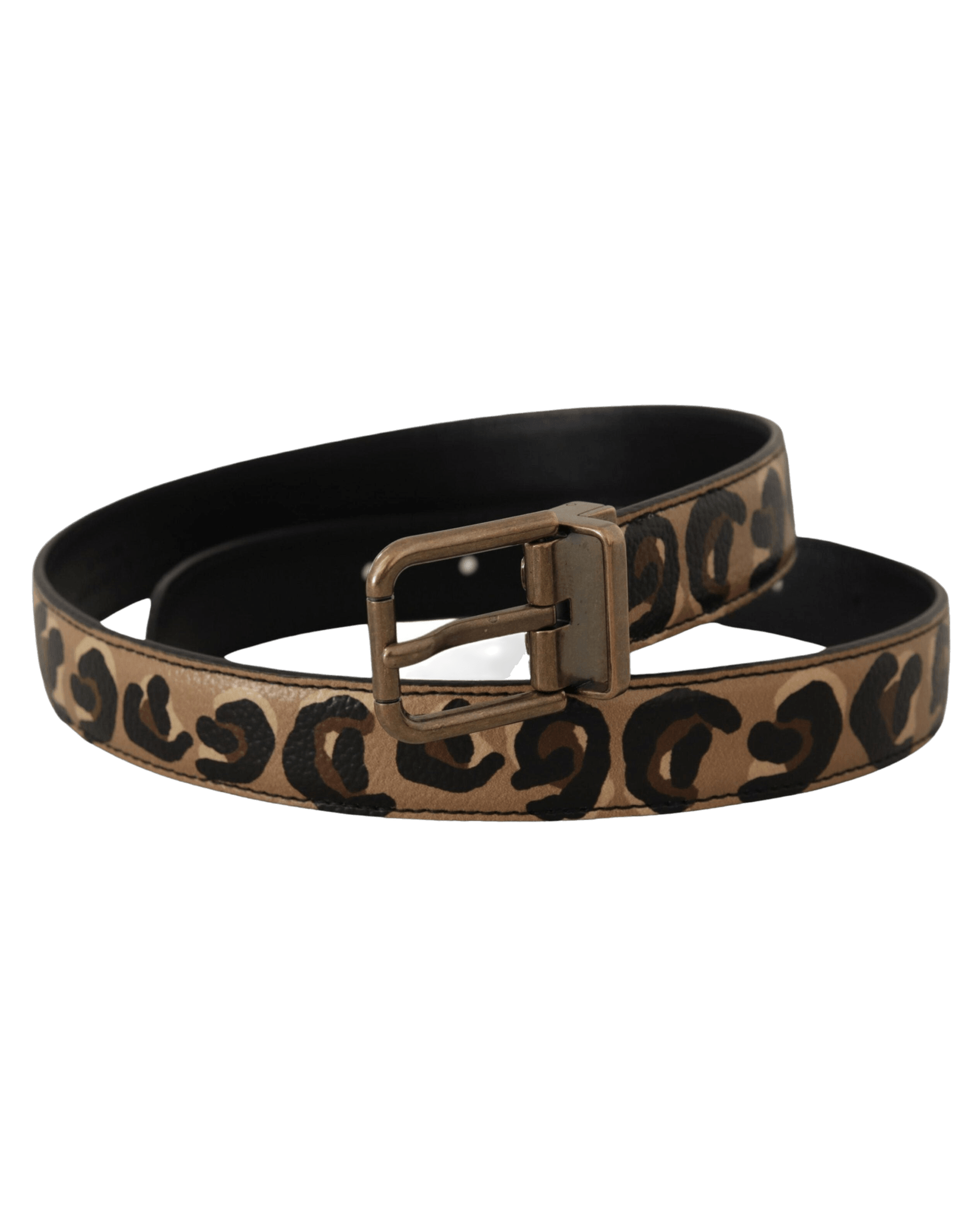 Dolce & Gabbana Brown Leather Leopard Print Metal Buckle Belt Belts