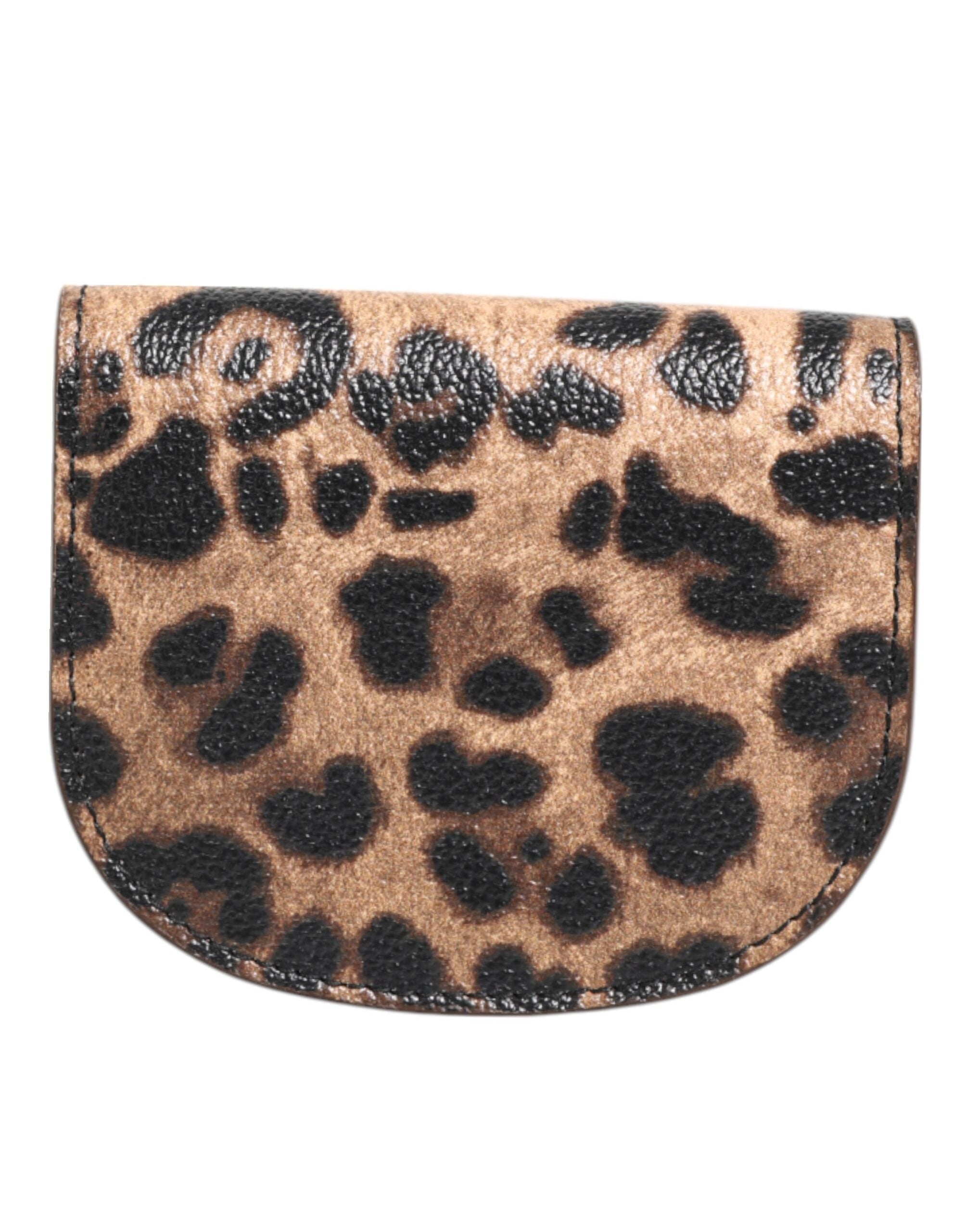 Dolce & Gabbana Brown Leather Leopard Print Calf Small Coin Purse Wallet Glam Steals