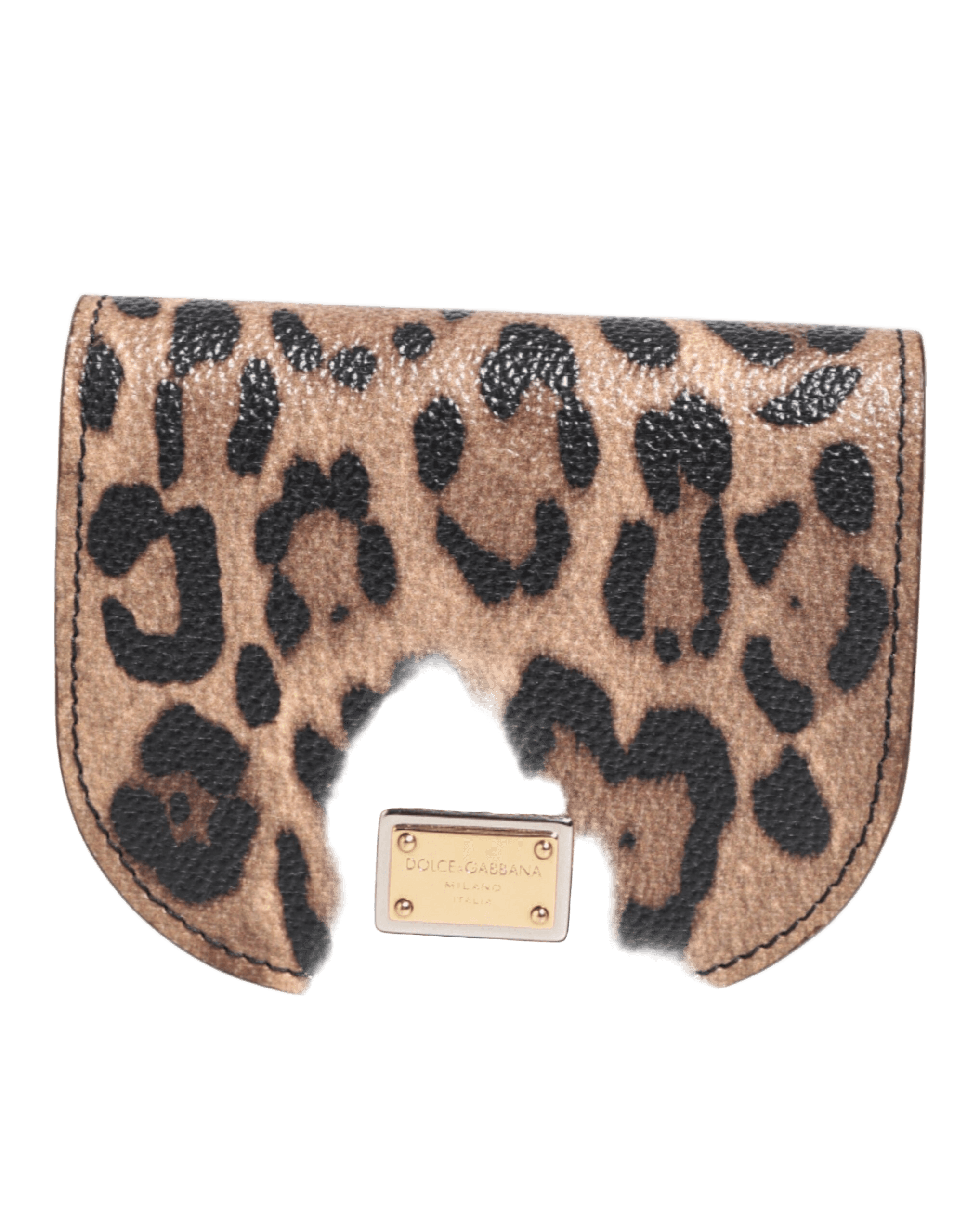 Dolce & Gabbana Brown Leather Leopard Print Calf Small Coin Purse Wallet Glam Steals
