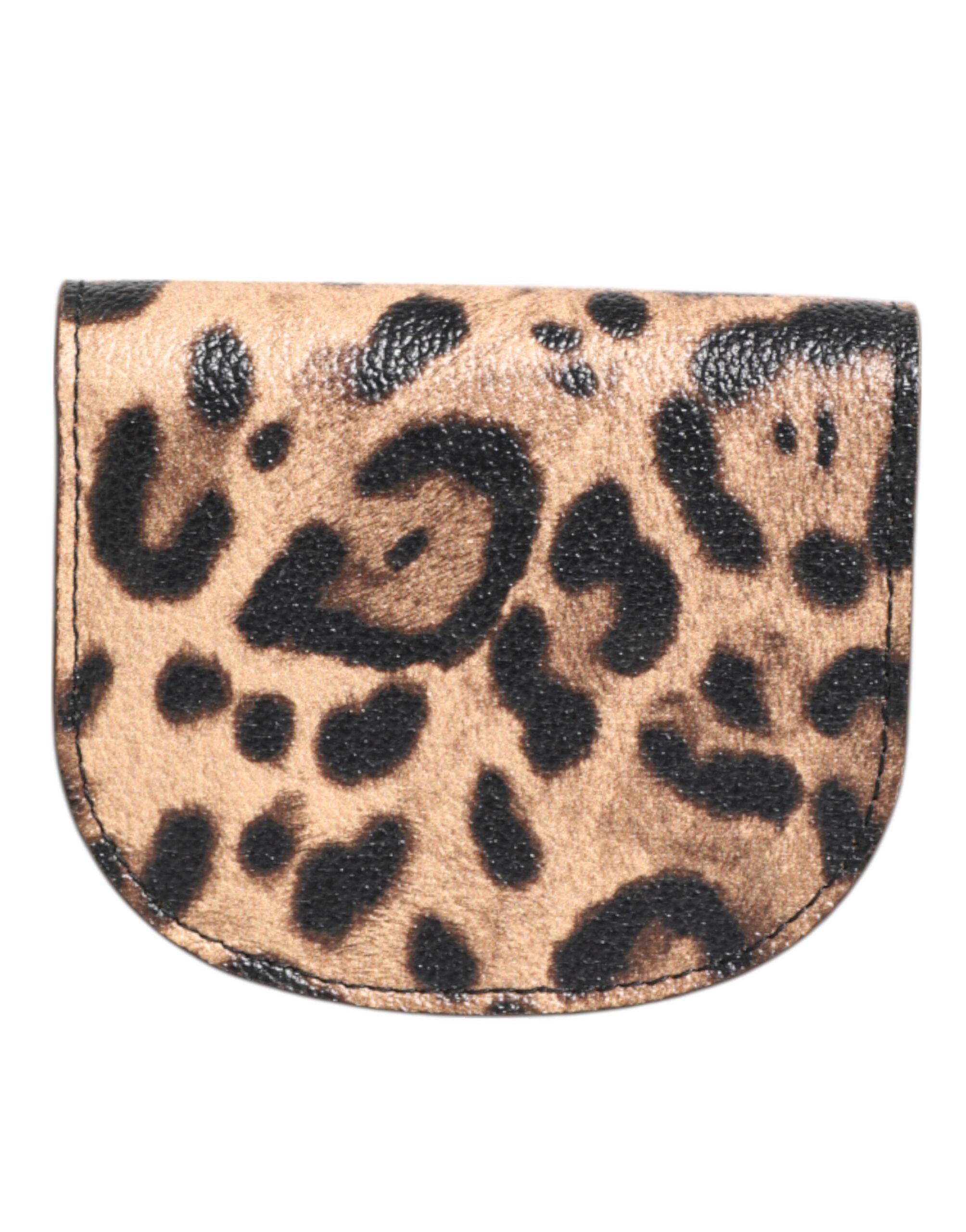 Dolce & Gabbana Brown Leather Leopard Print Calf Small Coin Purse Wallet Glam Steals