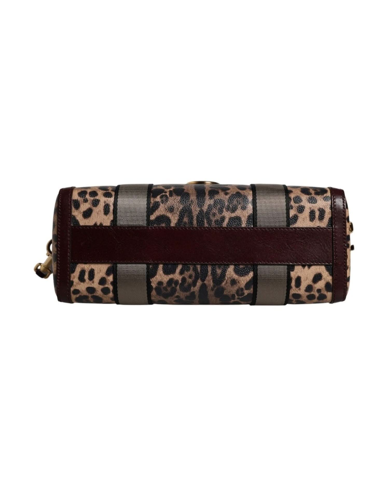 Dolce & Gabbana Brown Leather Leopard Shoulder Strap Duffle Bag Duffel Bags