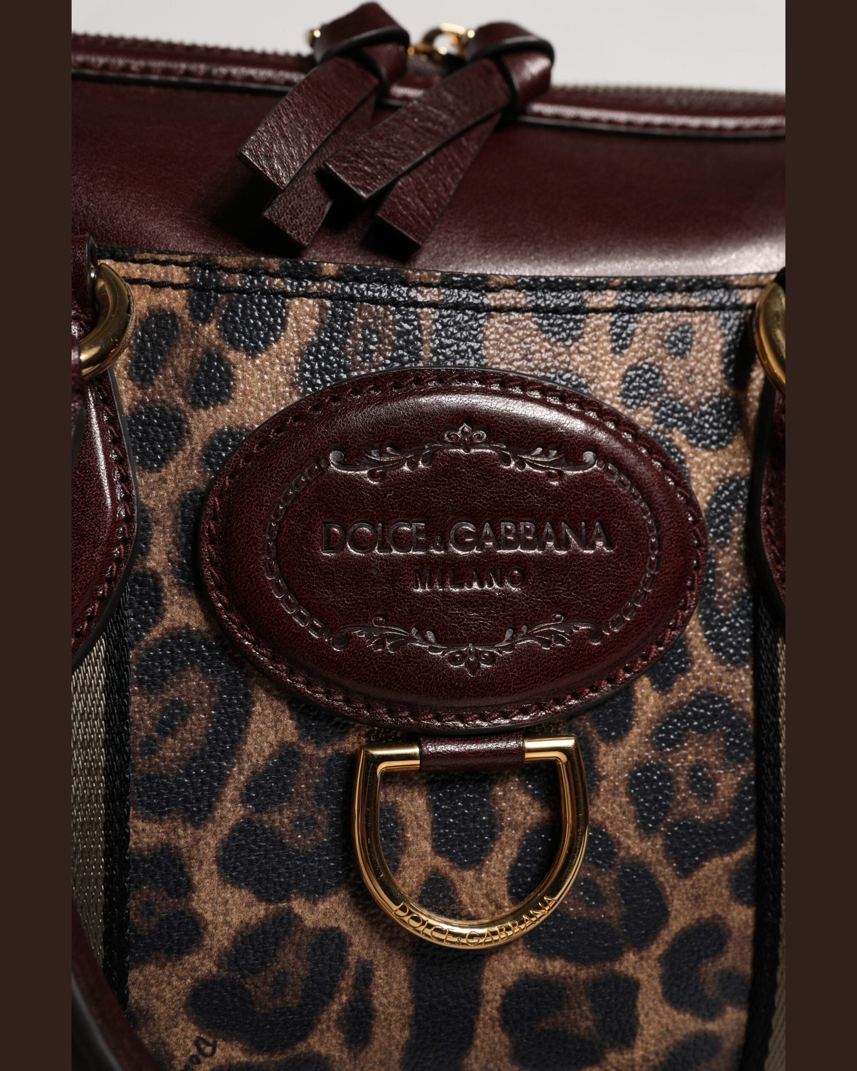 Dolce & Gabbana Brown Leather Leopard Shoulder Strap Duffle Bag Glam Steals