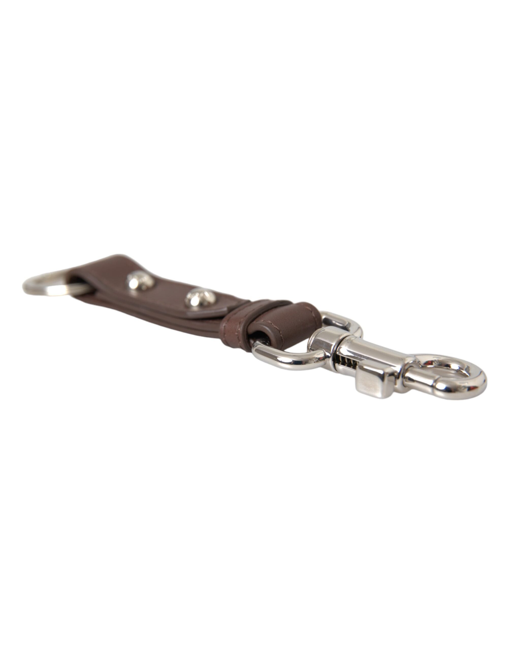 Dolce & Gabbana Brown Leather Plain Silver Brass Keyring Holder Keychain Glam Steals