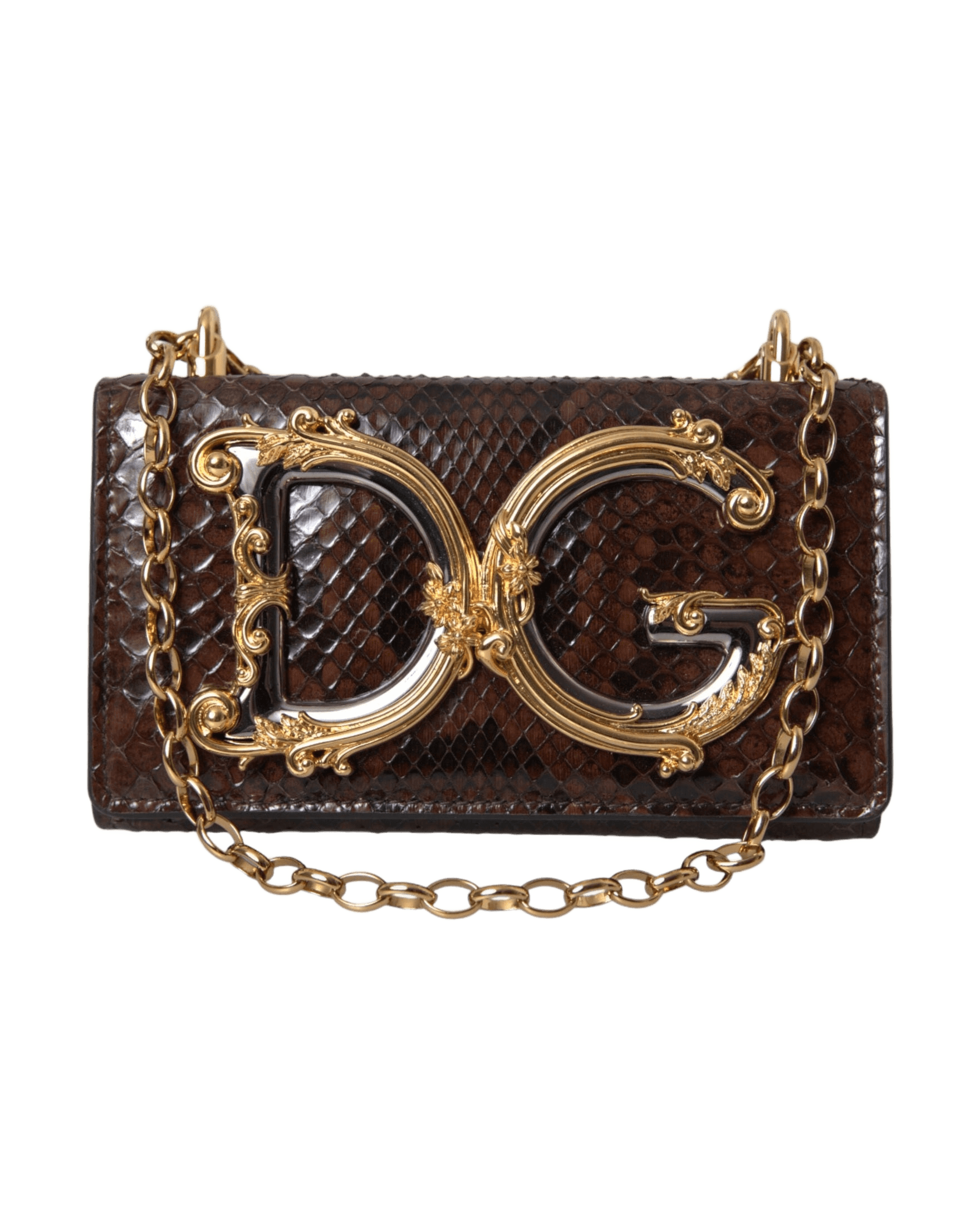 Dolce & Gabbana Brown Leather Python Crossbody Phone Bag Glam Steals