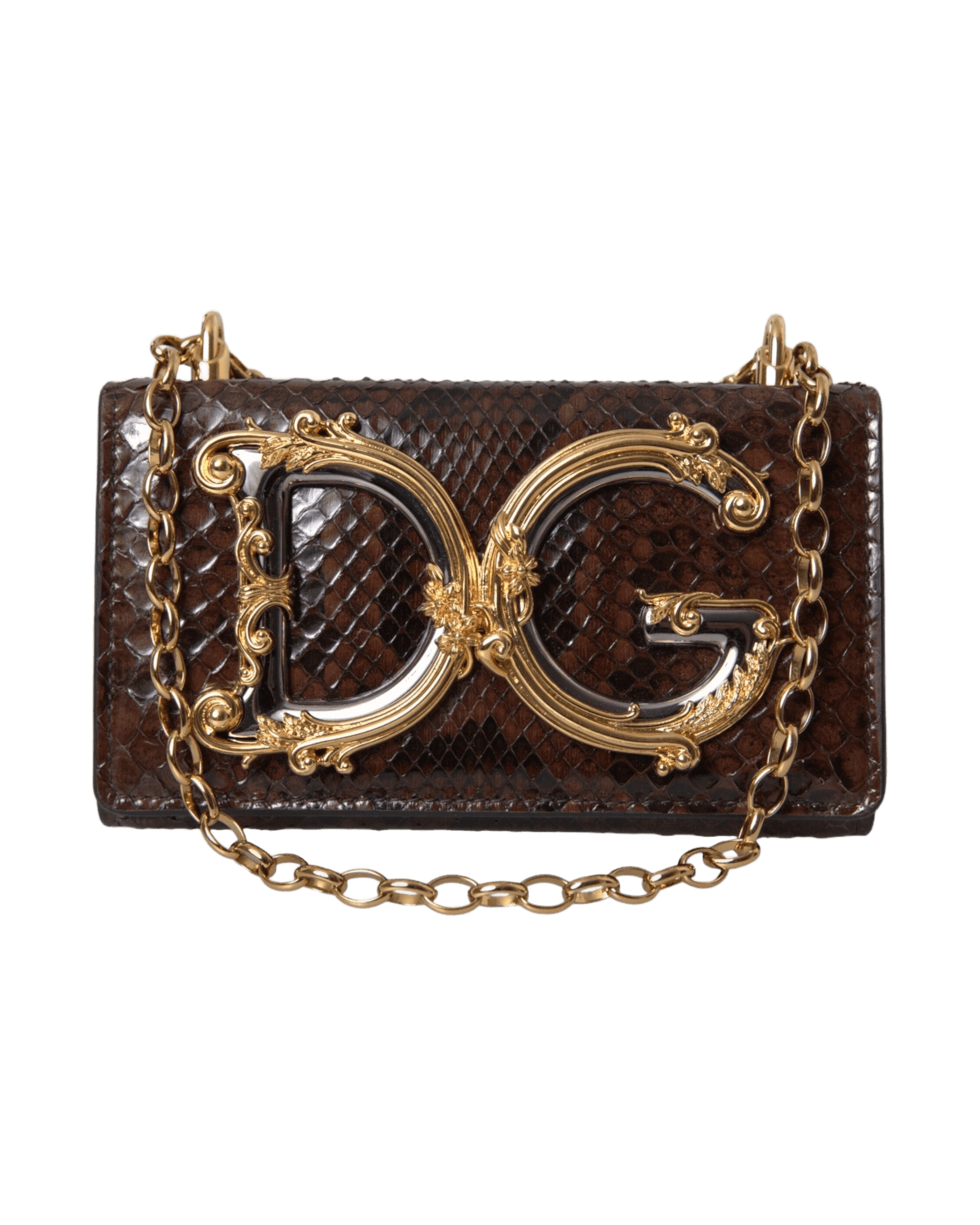 Dolce & Gabbana Brown Leather Python Crossbody Phone Bag Cross Body Bags