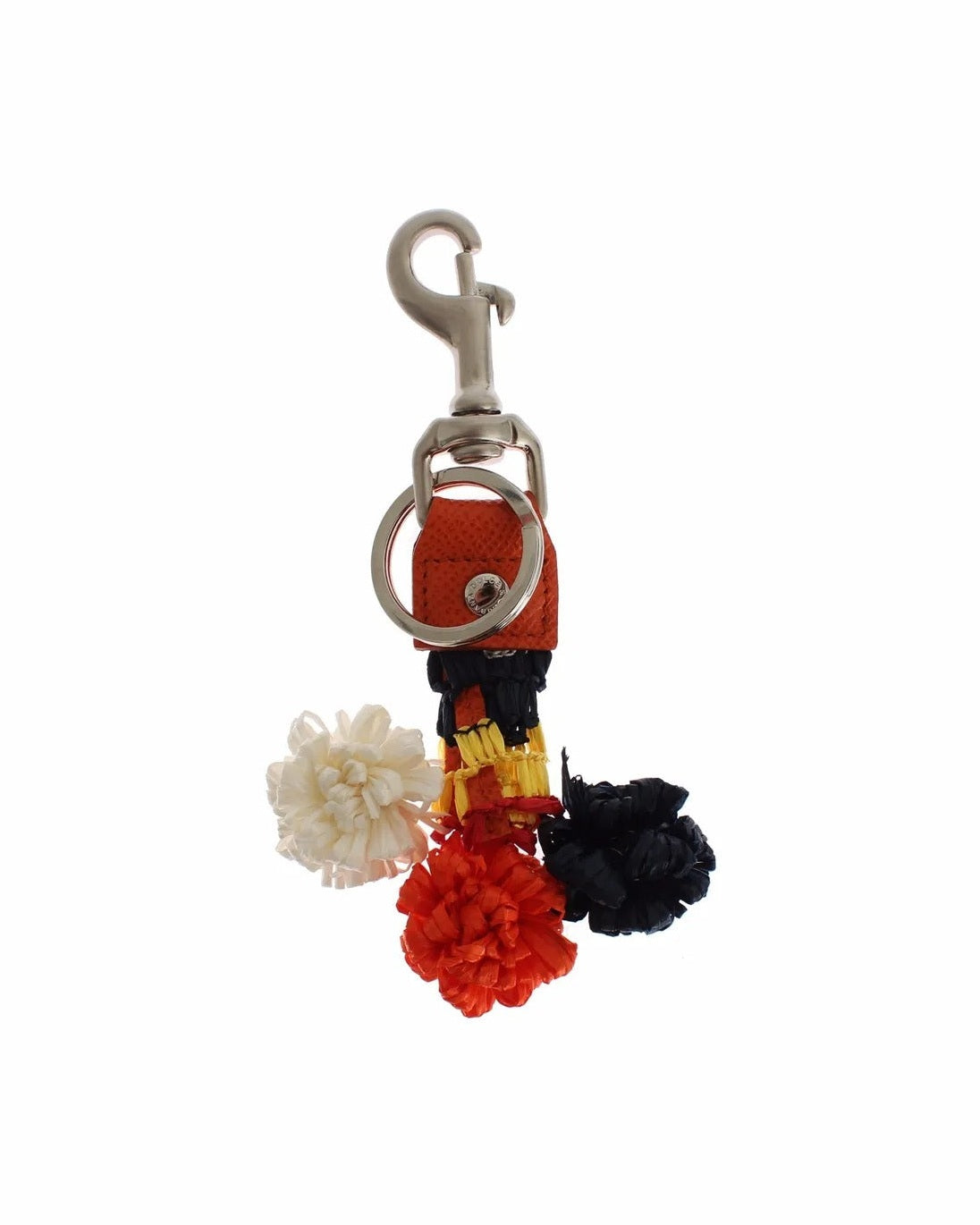 Dolce & Gabbana Brown Leather Silver Raffia Clasp Finder Chain Keyring Glam Steals