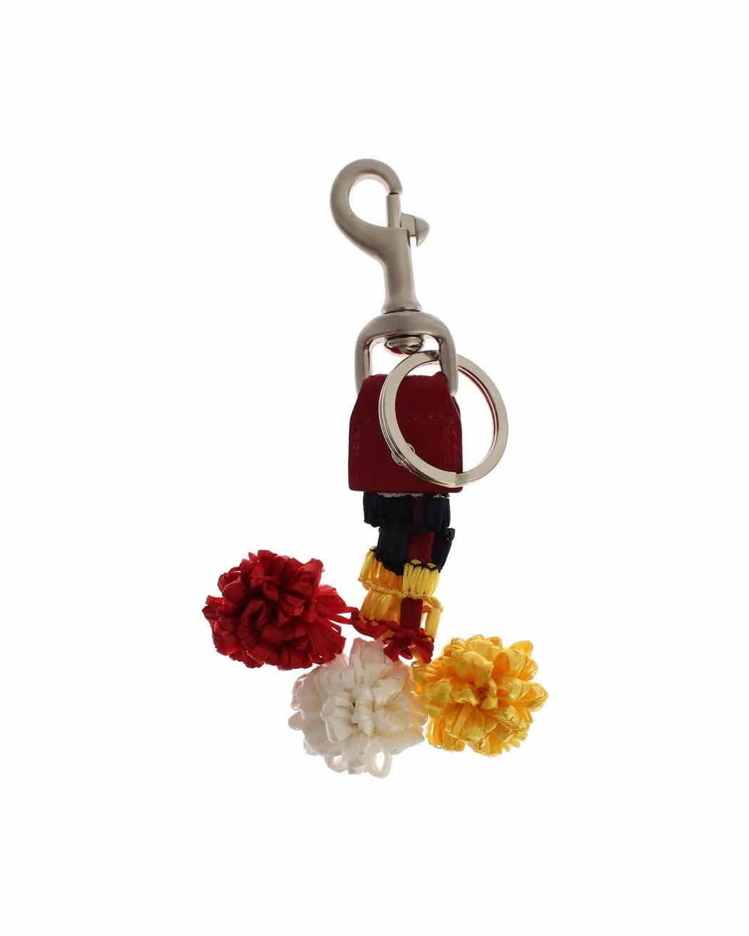 Dolce & Gabbana Brown Leather Silver Raffia Clasp Finder Chain Keyring Glam Steals