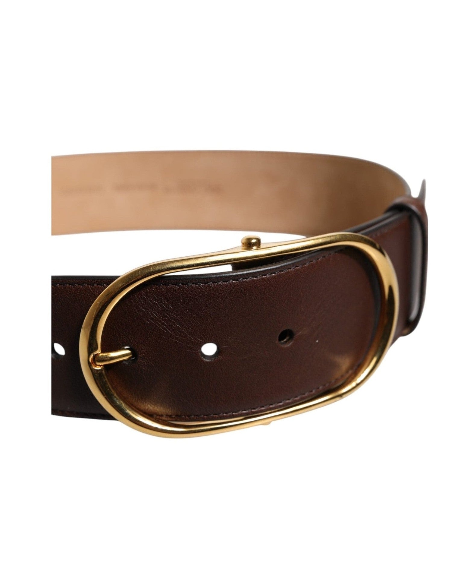 Dolce & Gabbana Brown Leather Waist Gold Metal Buckle Belt Glam Steals