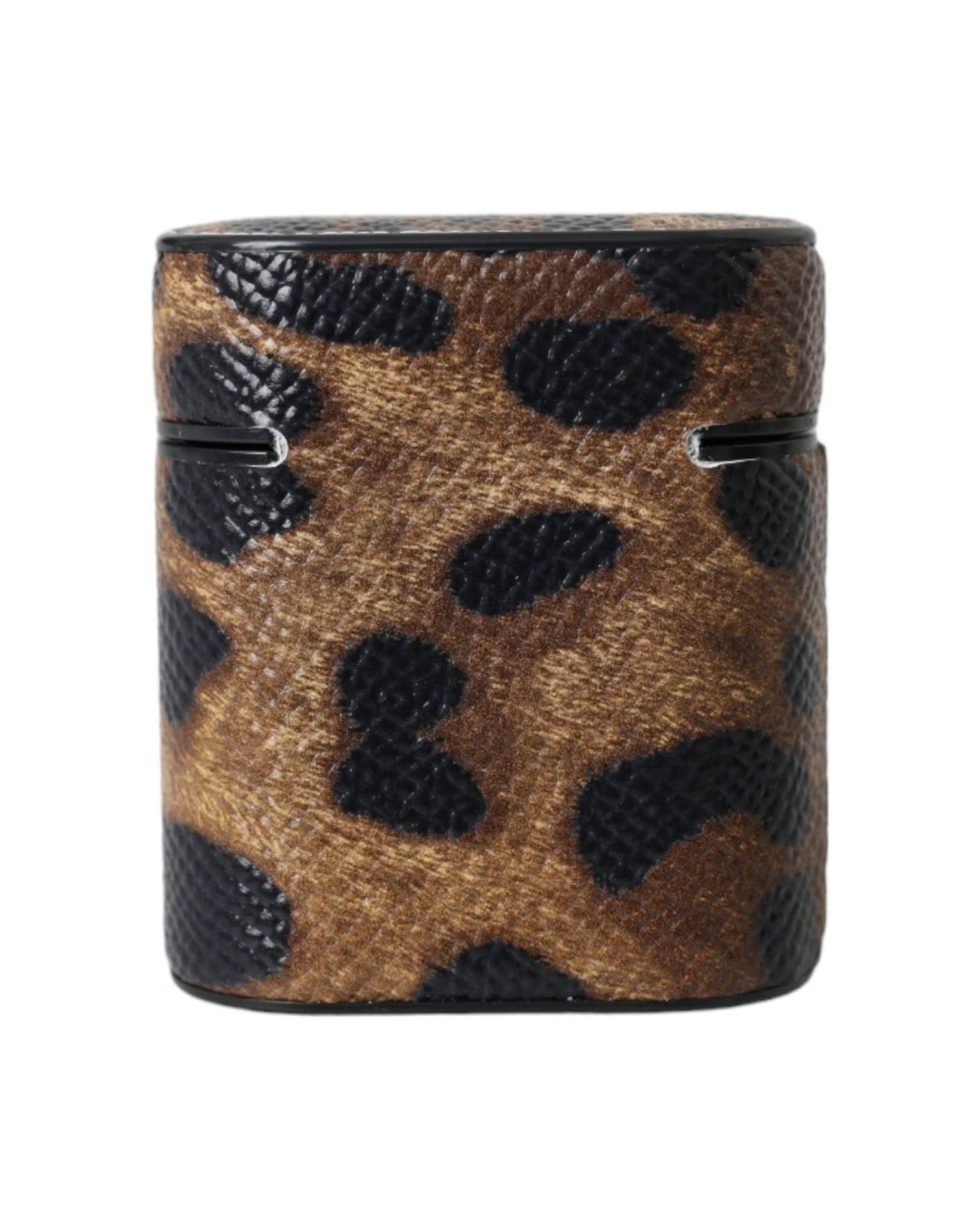 Dolce & Gabbana Brown Leopard Calf Leather Metal Logo Plaque Airpods Case Headphone & Headset Accessories