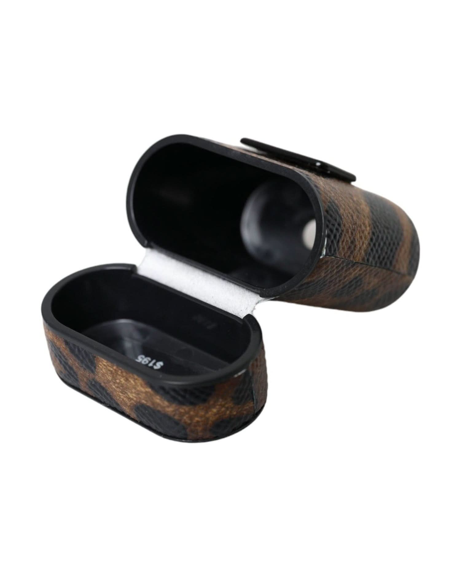 Dolce & Gabbana Brown Leopard Calf Leather Metal Logo Plaque Airpods Case Headphone & Headset Accessories