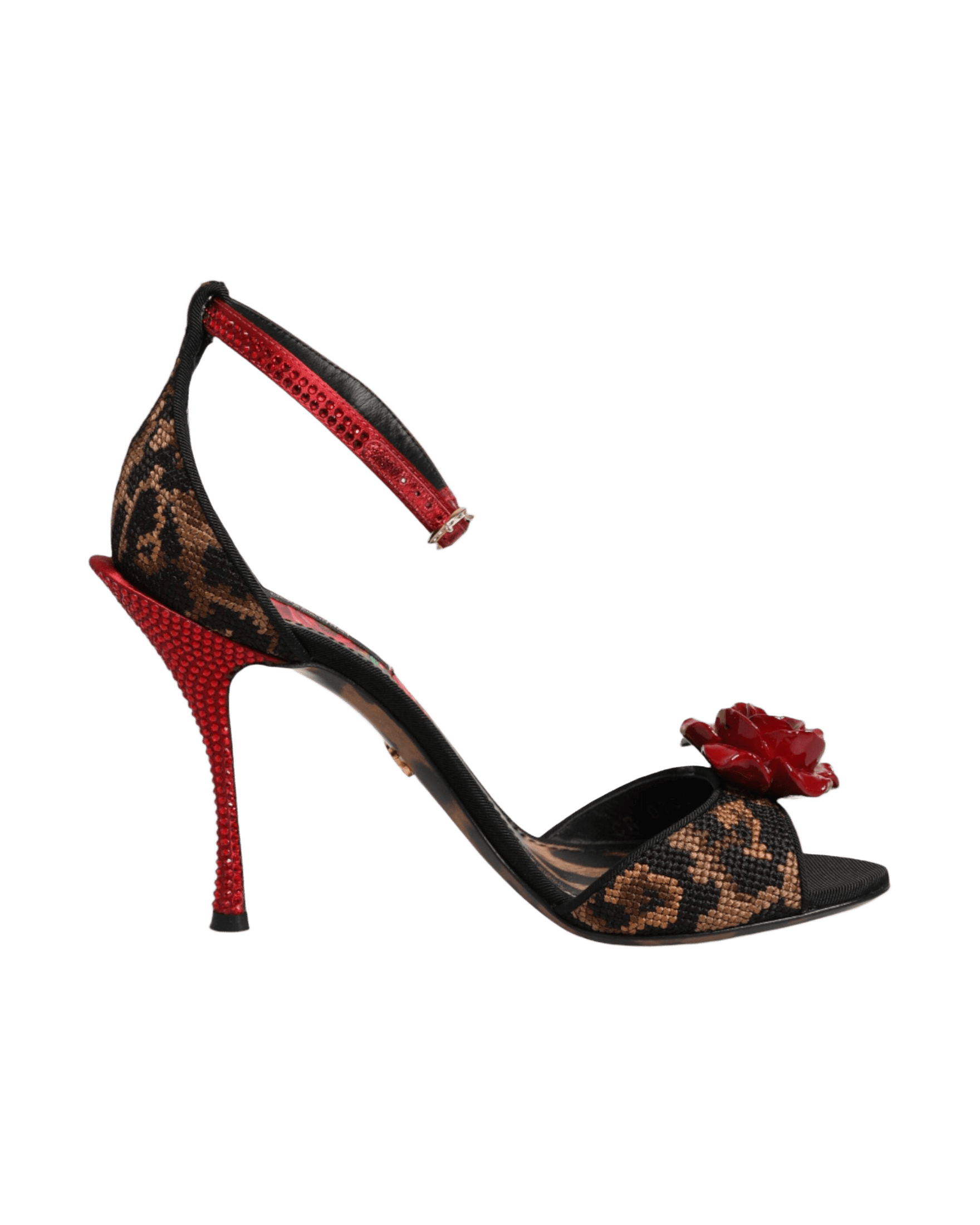 Dolce & Gabbana Brown Leopard Crystal Roses Sandals Shoes Heels