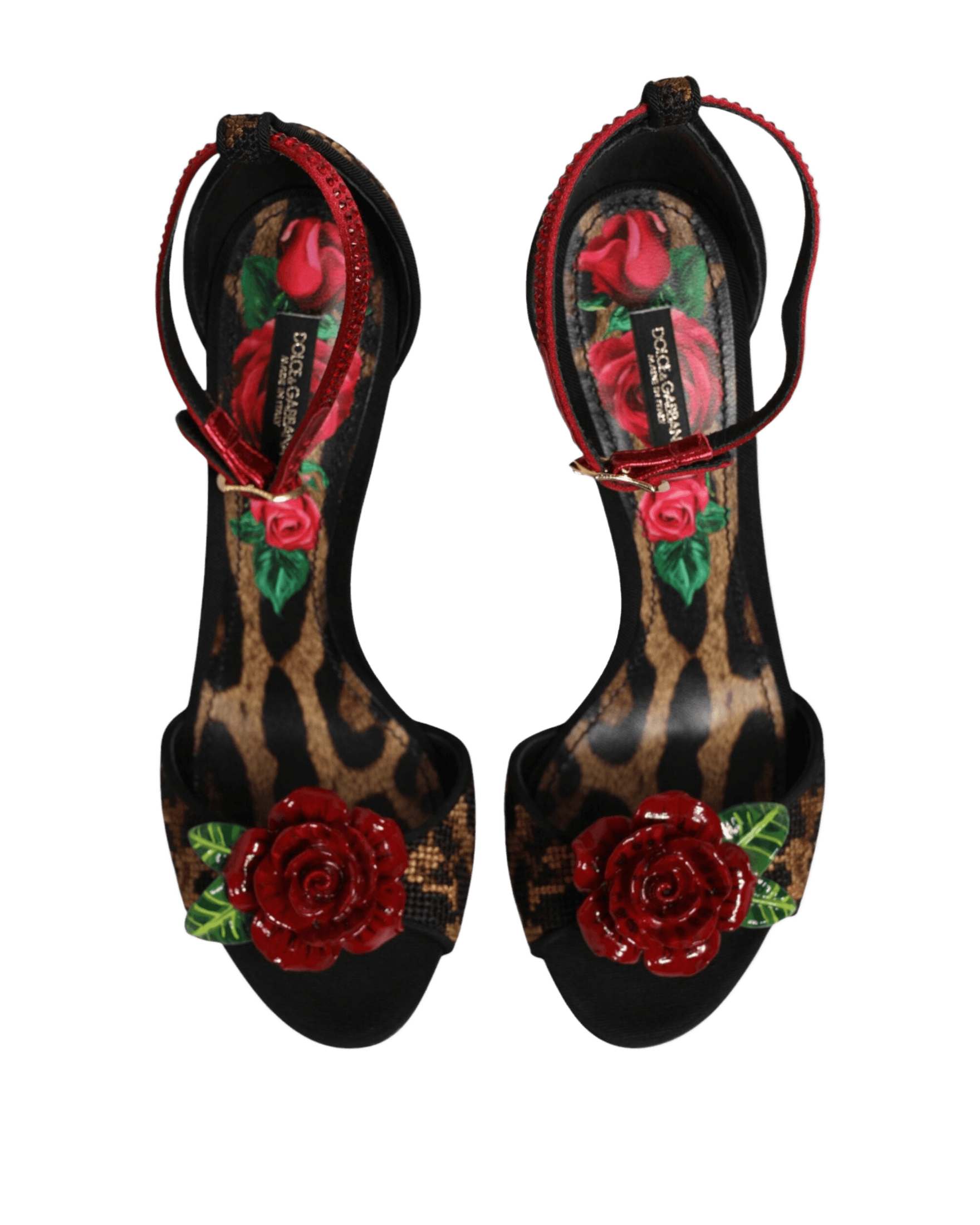 Dolce & Gabbana Brown Leopard Crystal Roses Sandals Shoes Glam Steals