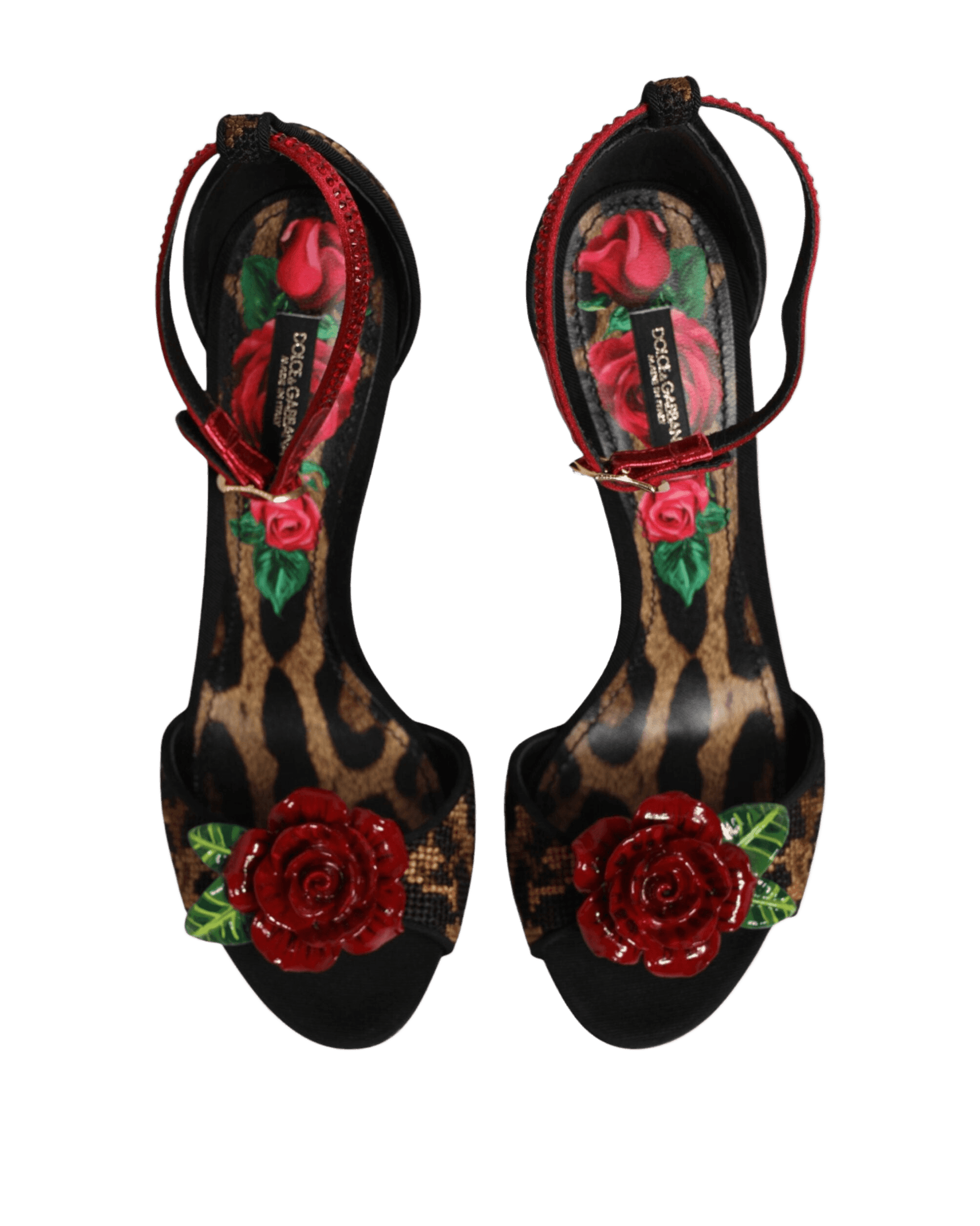 Dolce & Gabbana Brown Leopard Crystal Roses Sandals Shoes Heels