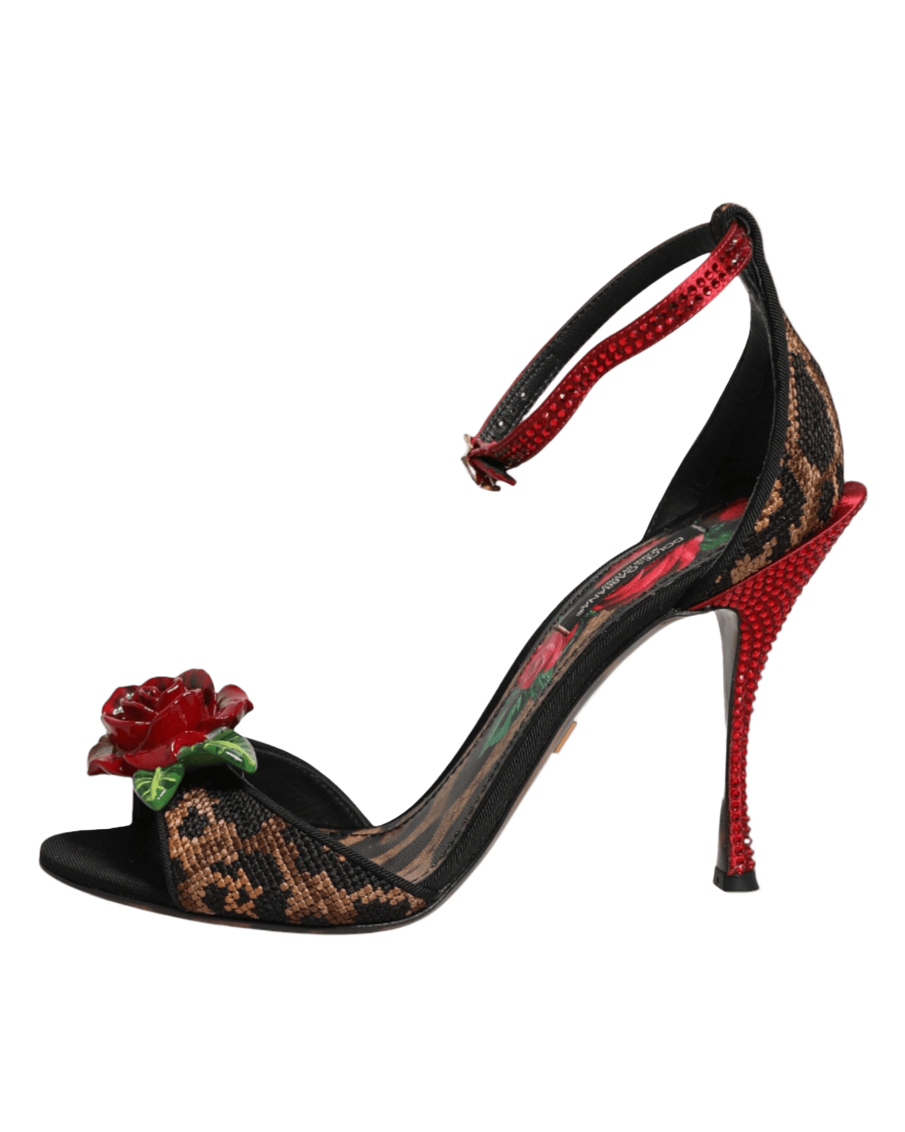 Dolce & Gabbana Brown Leopard Crystal Roses Sandals Shoes Glam Steals