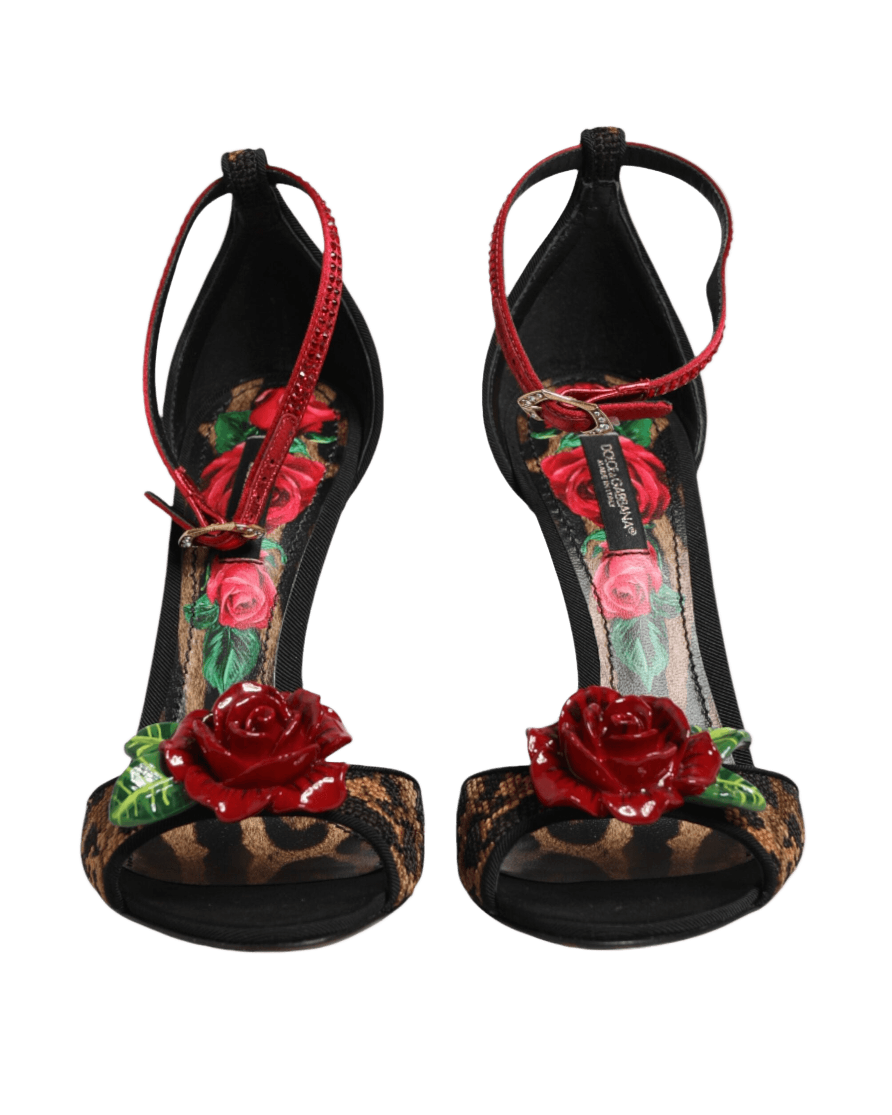 Dolce & Gabbana Brown Leopard Crystal Roses Sandals Shoes Glam Steals