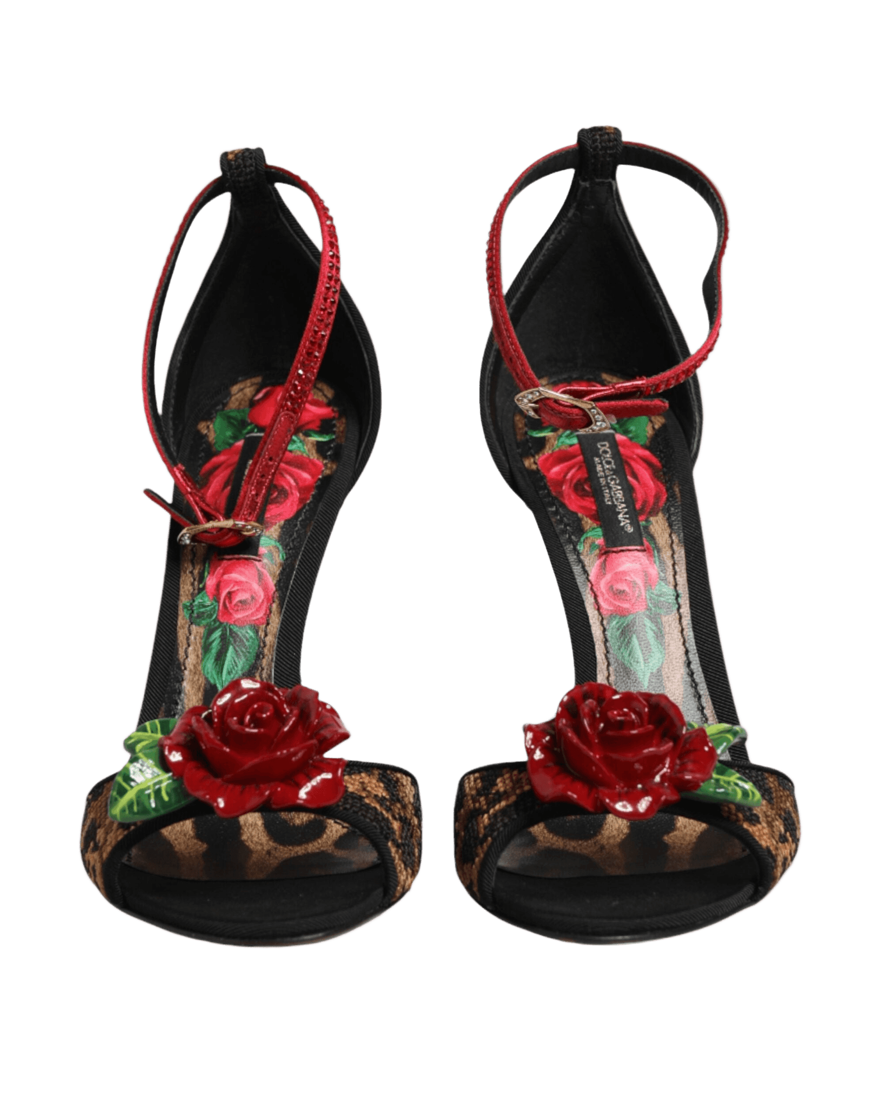Dolce & Gabbana Brown Leopard Crystal Roses Sandals Shoes Heels