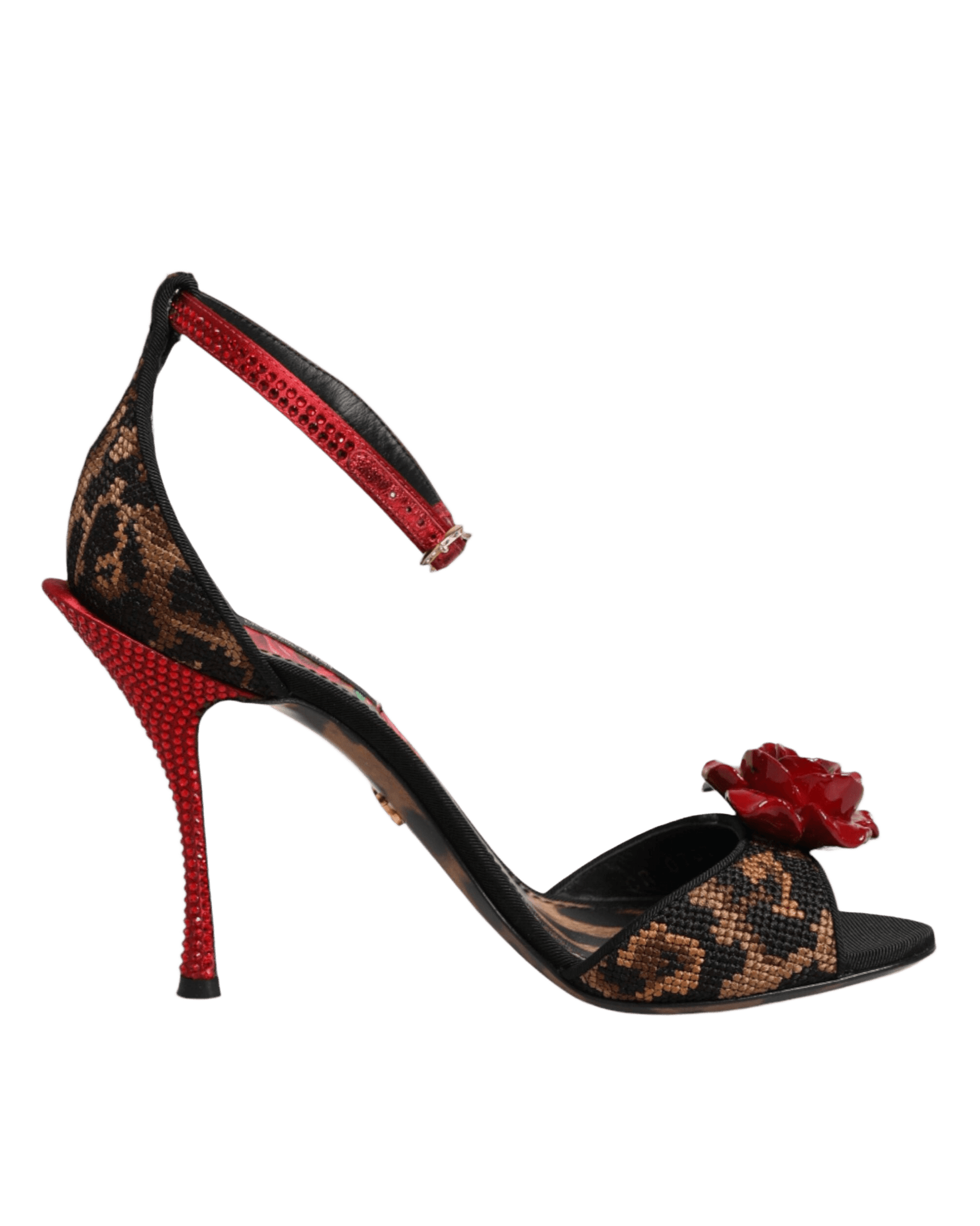 Dolce & Gabbana Brown Leopard Crystal Roses Sandals Shoes Heels