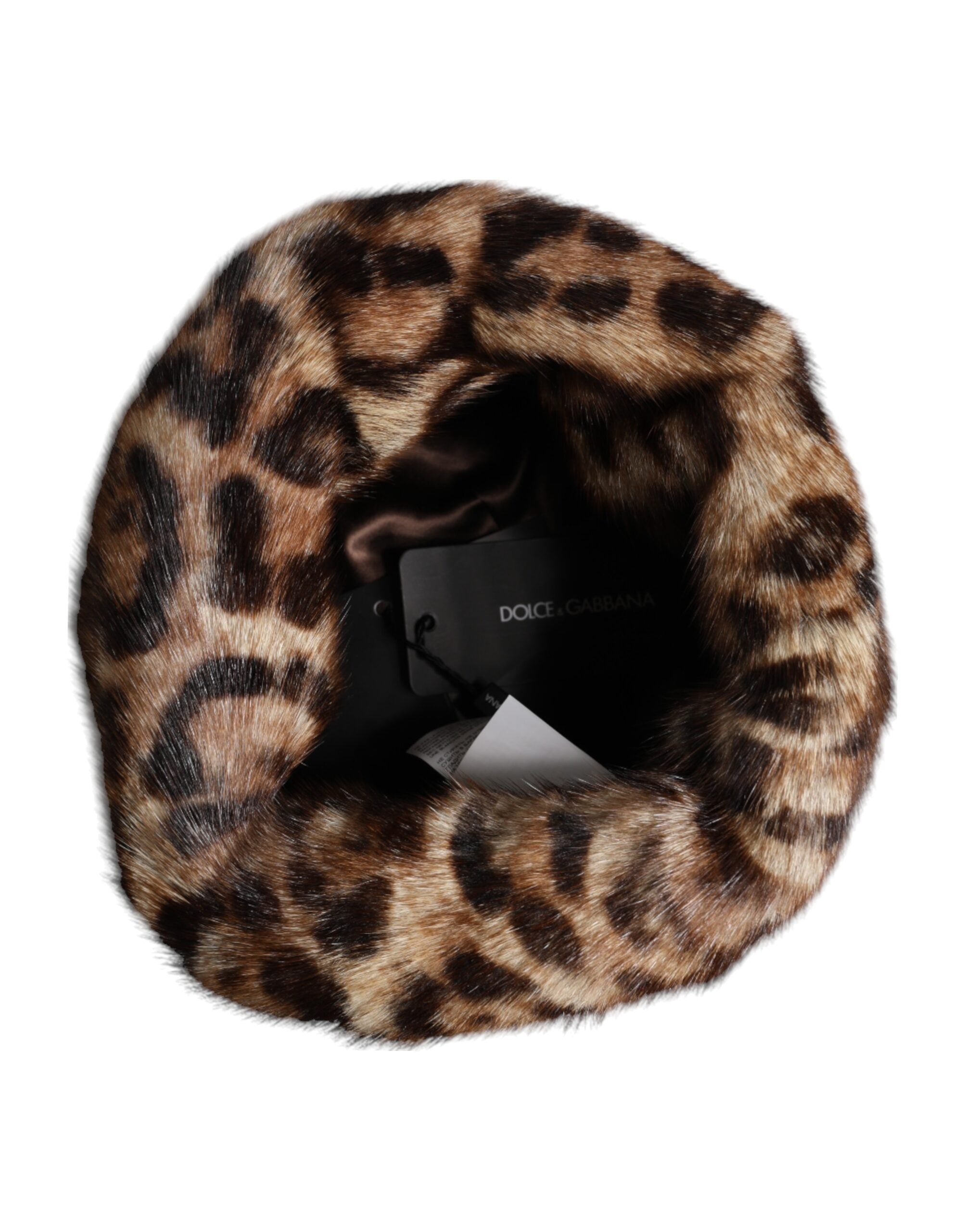 Dolce & Gabbana Brown Leopard Faux Fur Women Bucket Hat Glam Steals