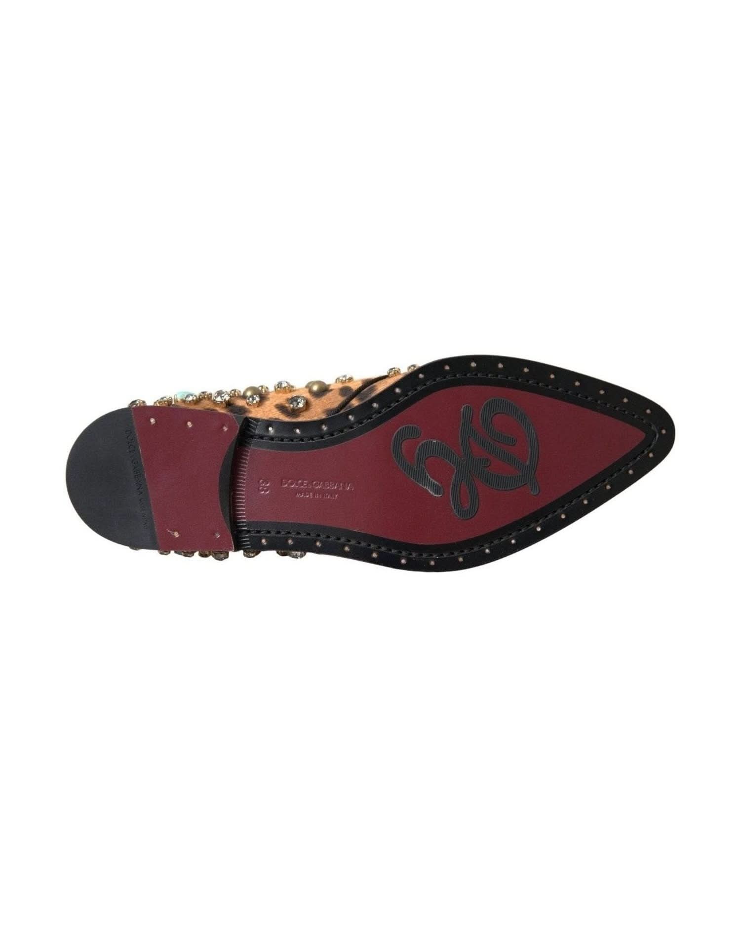 Dolce & Gabbana Brown Leopard Hair Crystal Dress Broque Shoes Shoes