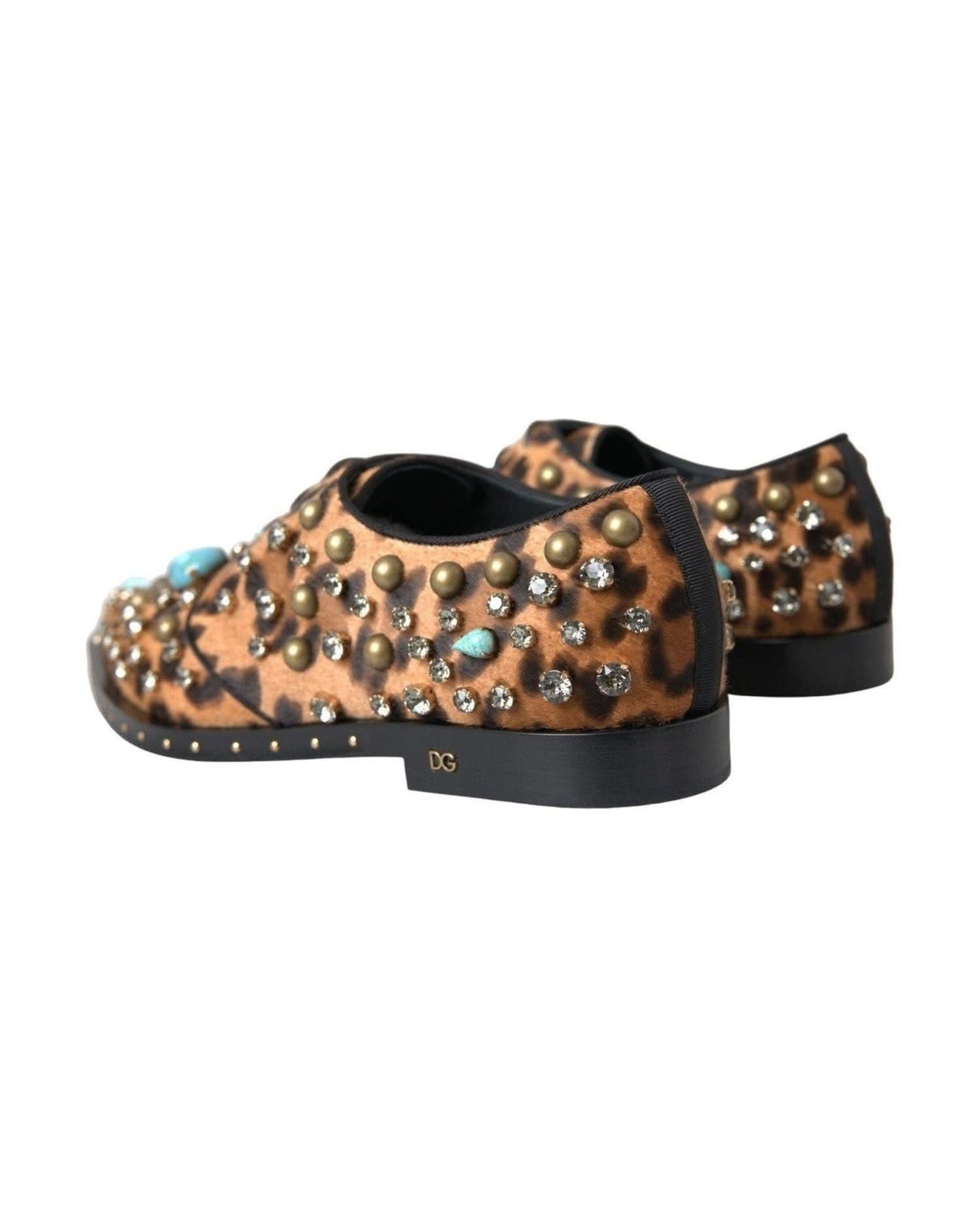Dolce & Gabbana Brown Leopard Hair Crystal Dress Broque Shoes Shoes