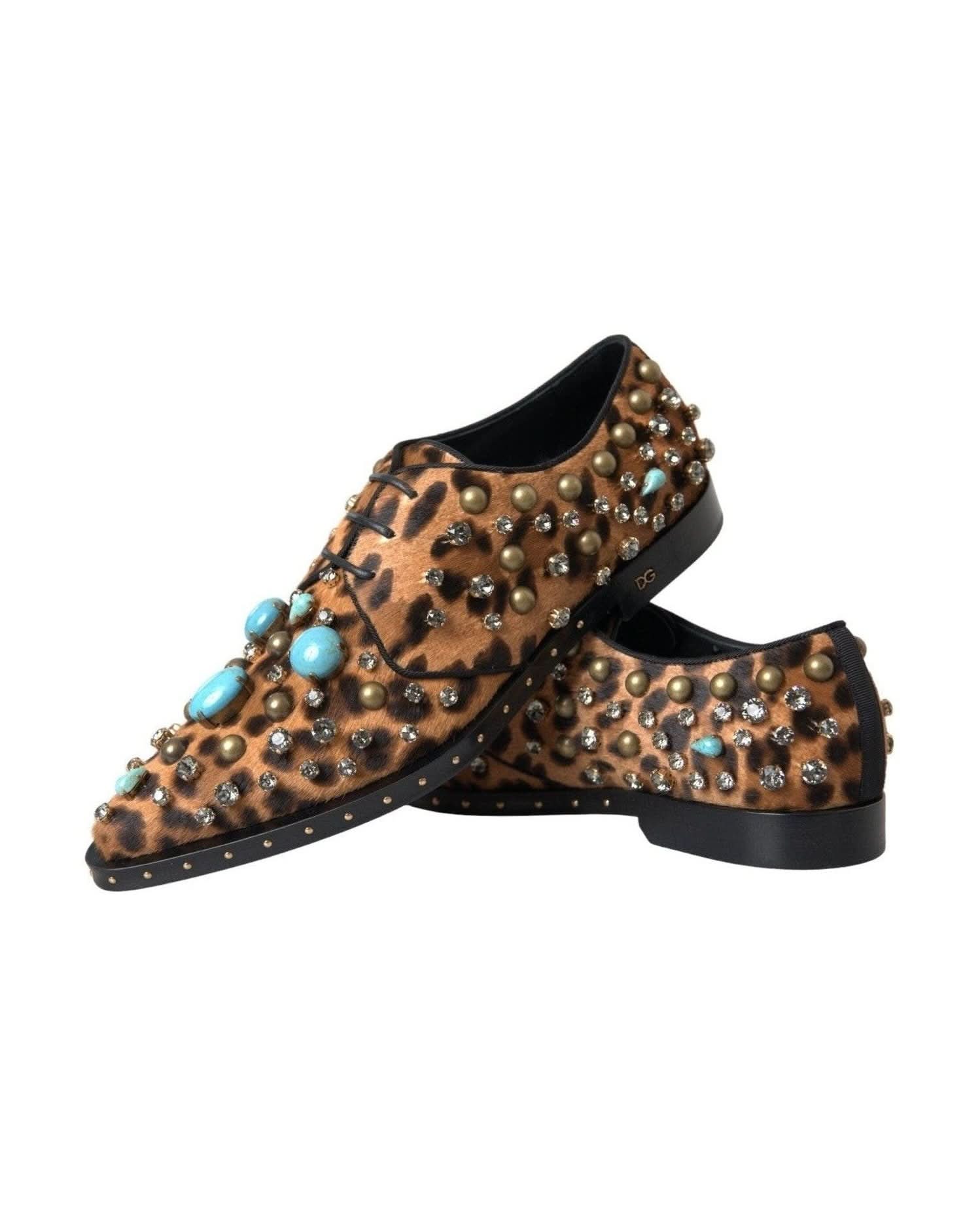 Dolce & Gabbana Brown Leopard Hair Crystal Dress Broque Shoes Shoes