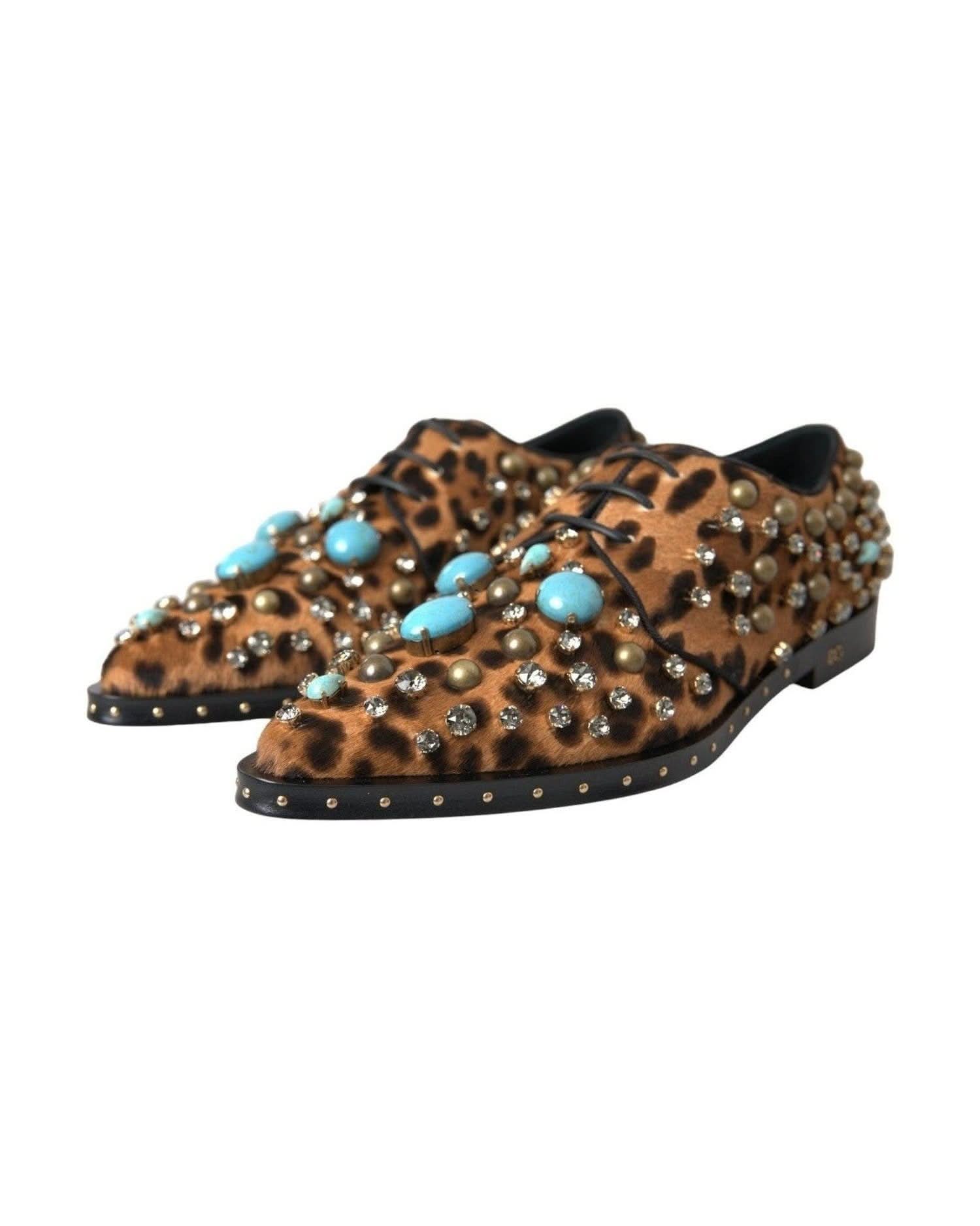 Dolce & Gabbana Brown Leopard Hair Crystal Dress Broque Shoes Shoes