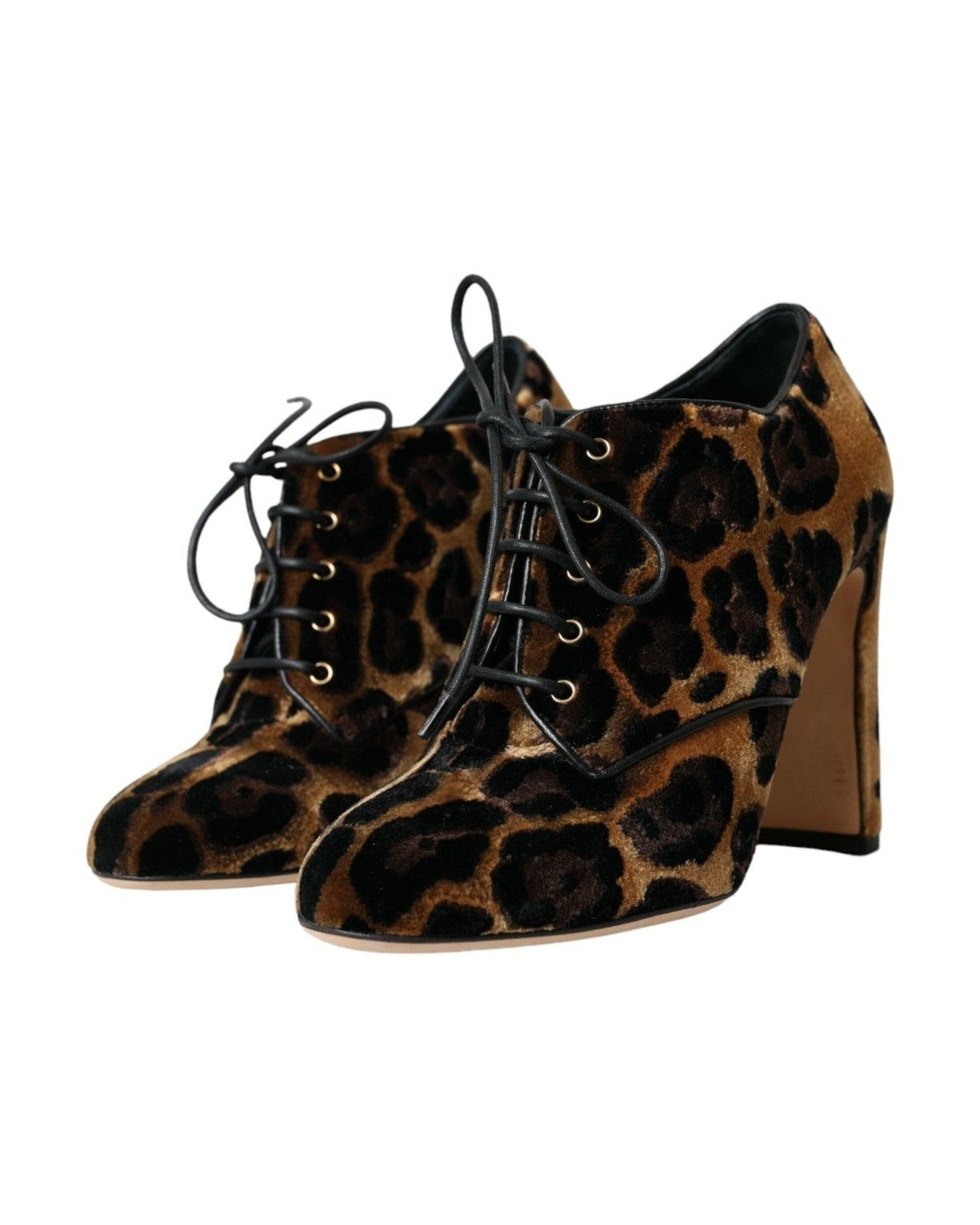 Dolce & Gabbana Brown Leopard Hair Lace Up Booties Shoes Boots
