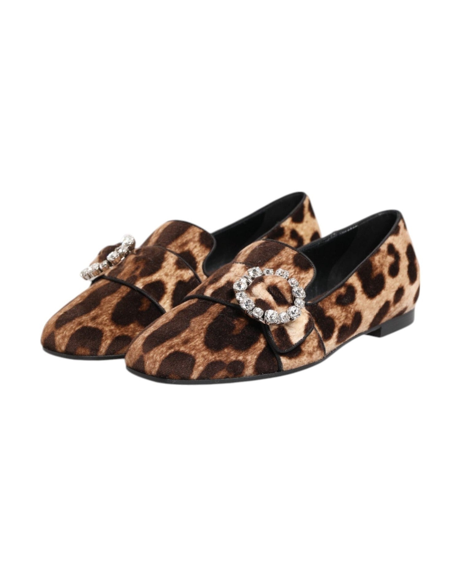 Dolce & Gabbana Brown Leopard Print Crystals Loafers Flats Shoes Shoes