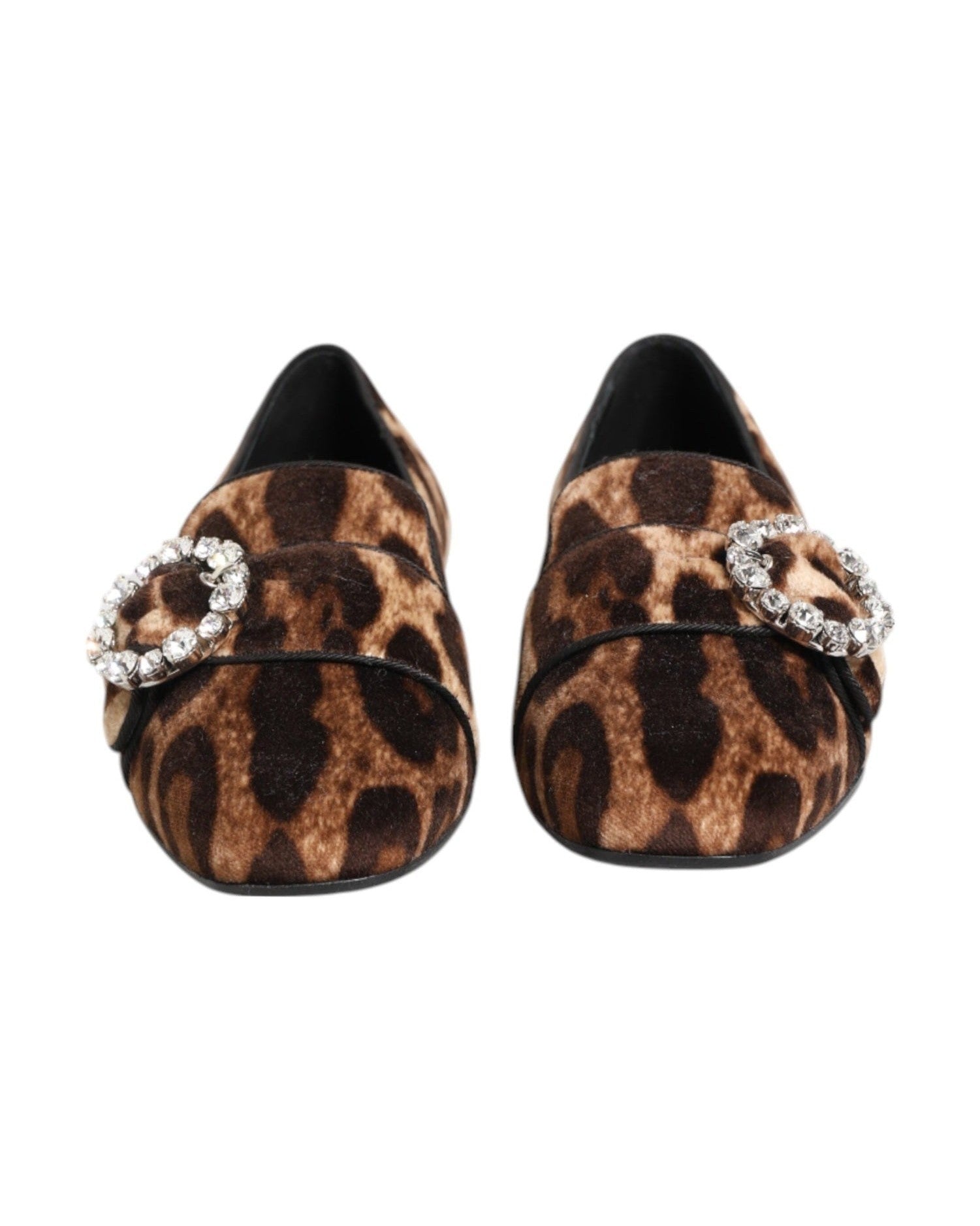Dolce & Gabbana Brown Leopard Print Crystals Loafers Flats Shoes Shoes
