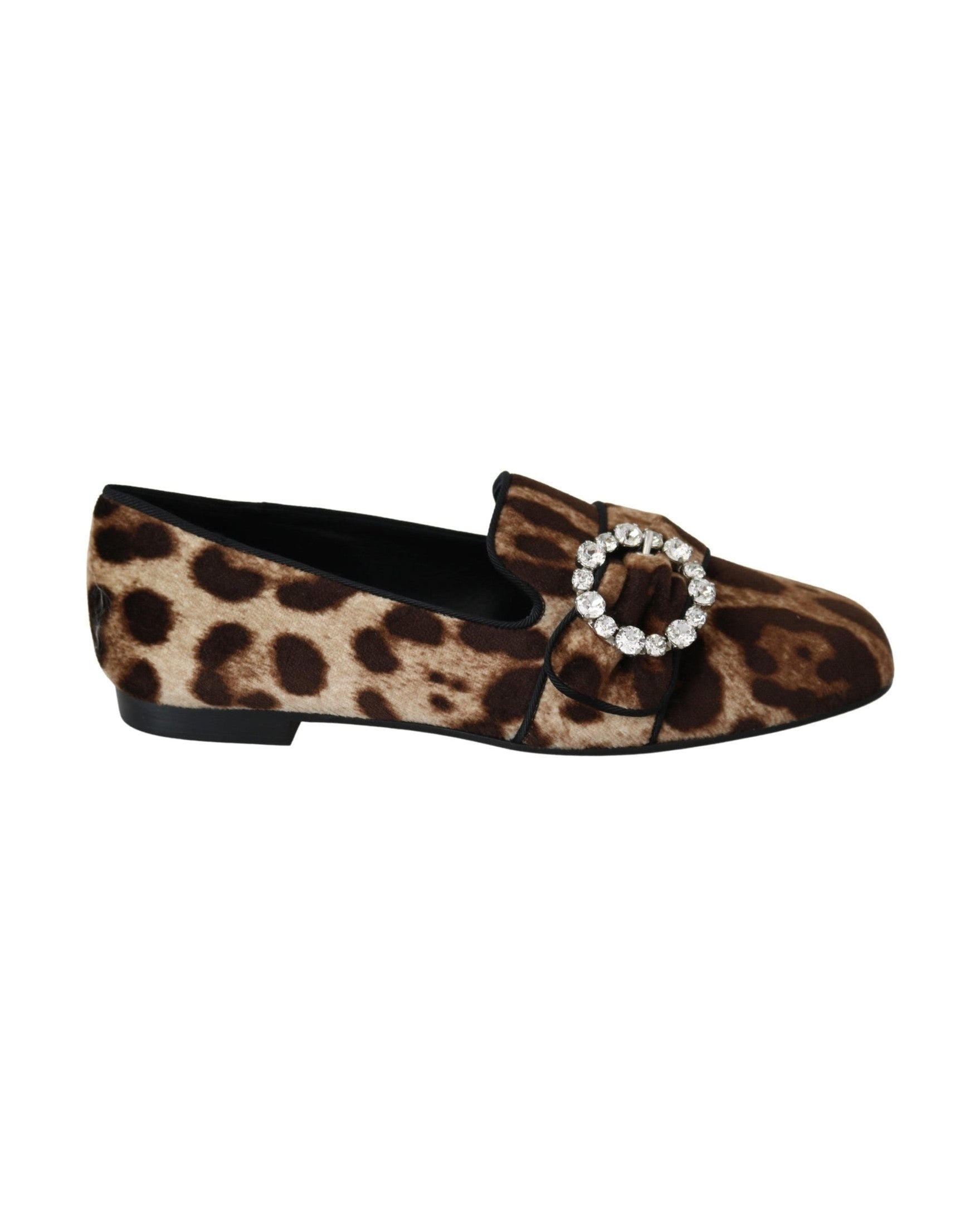 Dolce & Gabbana Brown Leopard Print Crystals Loafers Flats Shoes Flats