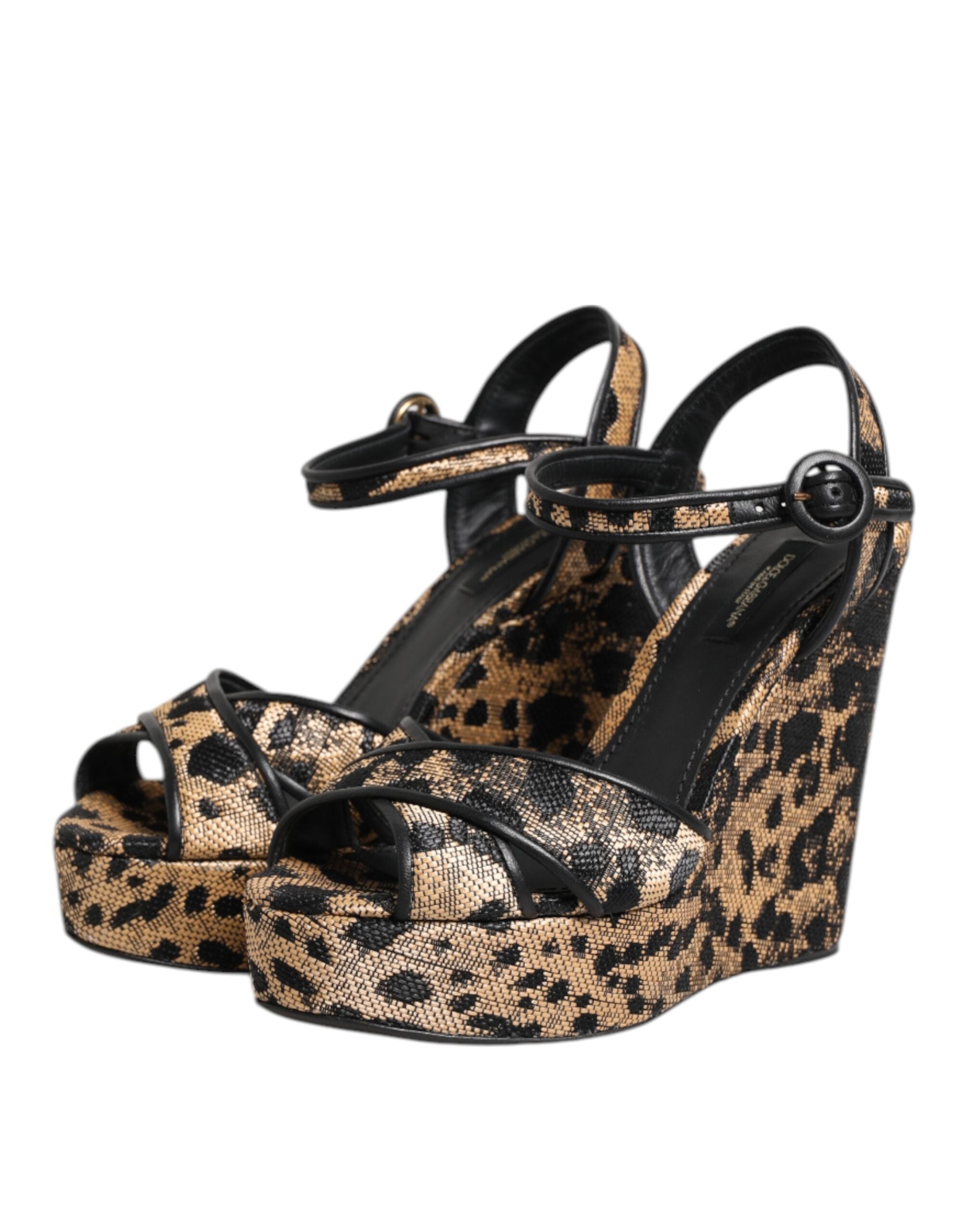 Dolce & Gabbana Brown Leopard Wedges Ankle Strap Sandals Shoes Glam Steals