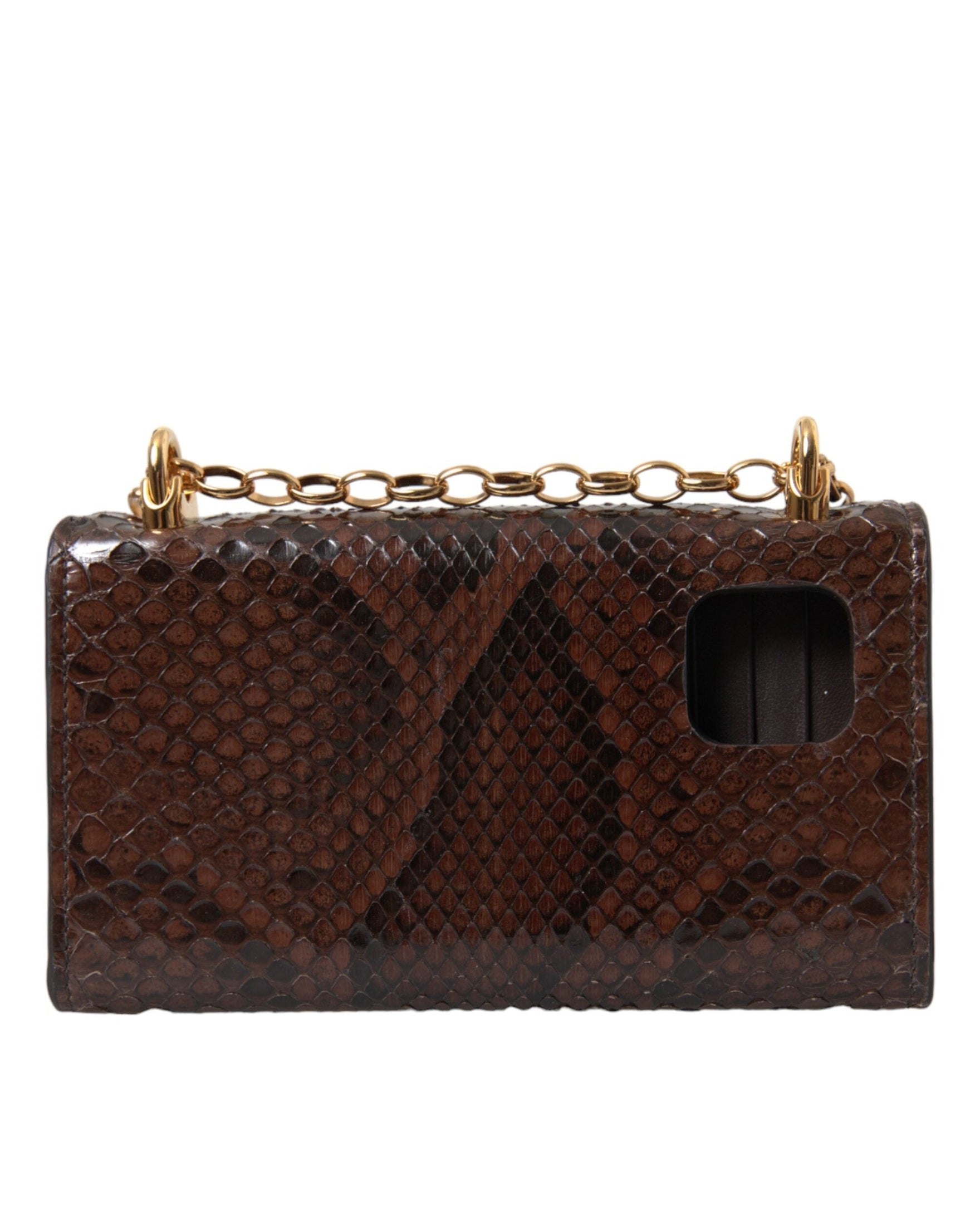 Dolce & Gabbana Brown Leather Python Crossbody Phone Bag Cross Body Bags