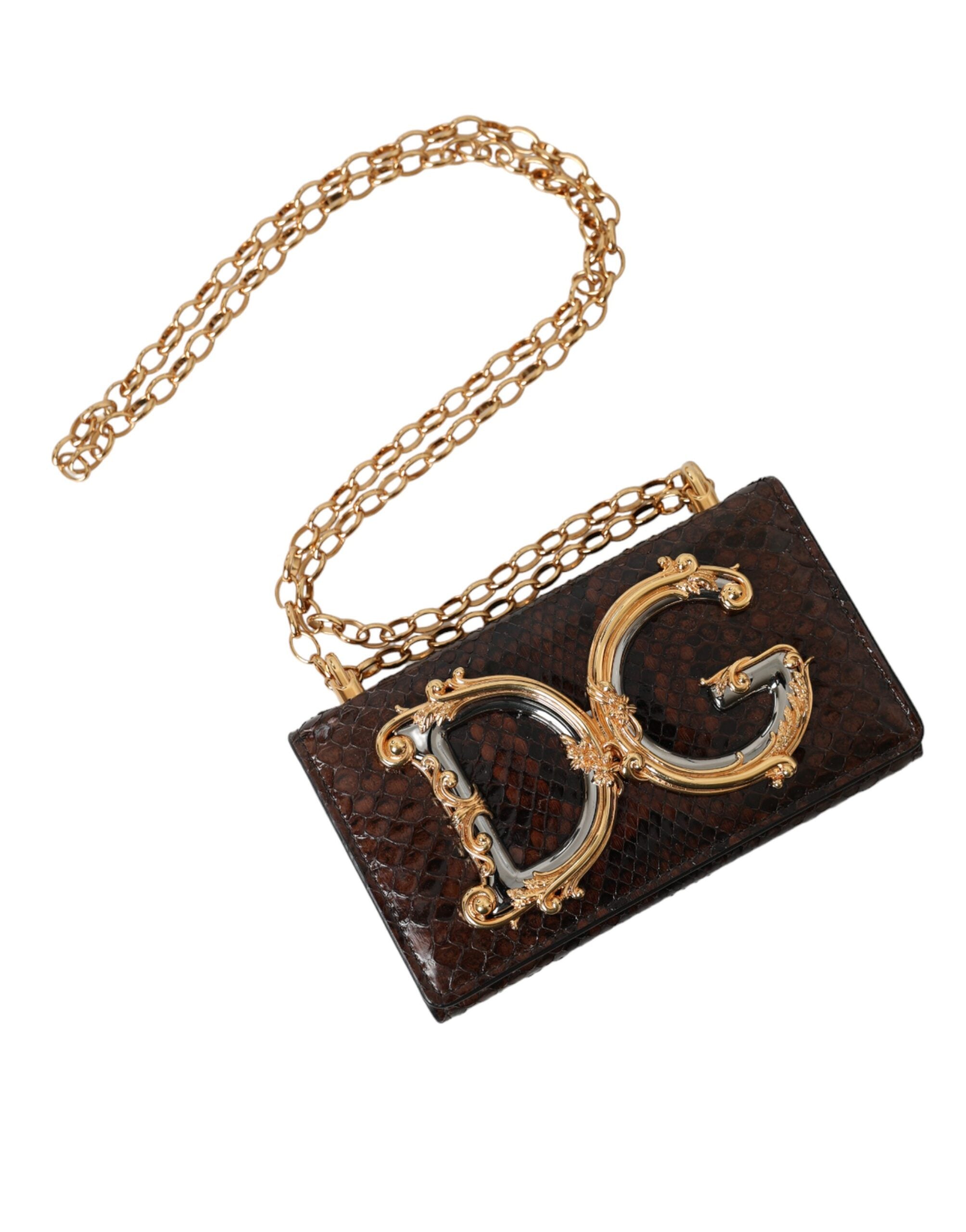 Dolce & Gabbana Python Leather Dg Girls Crossbody Phone Brown Bag Glam Steals