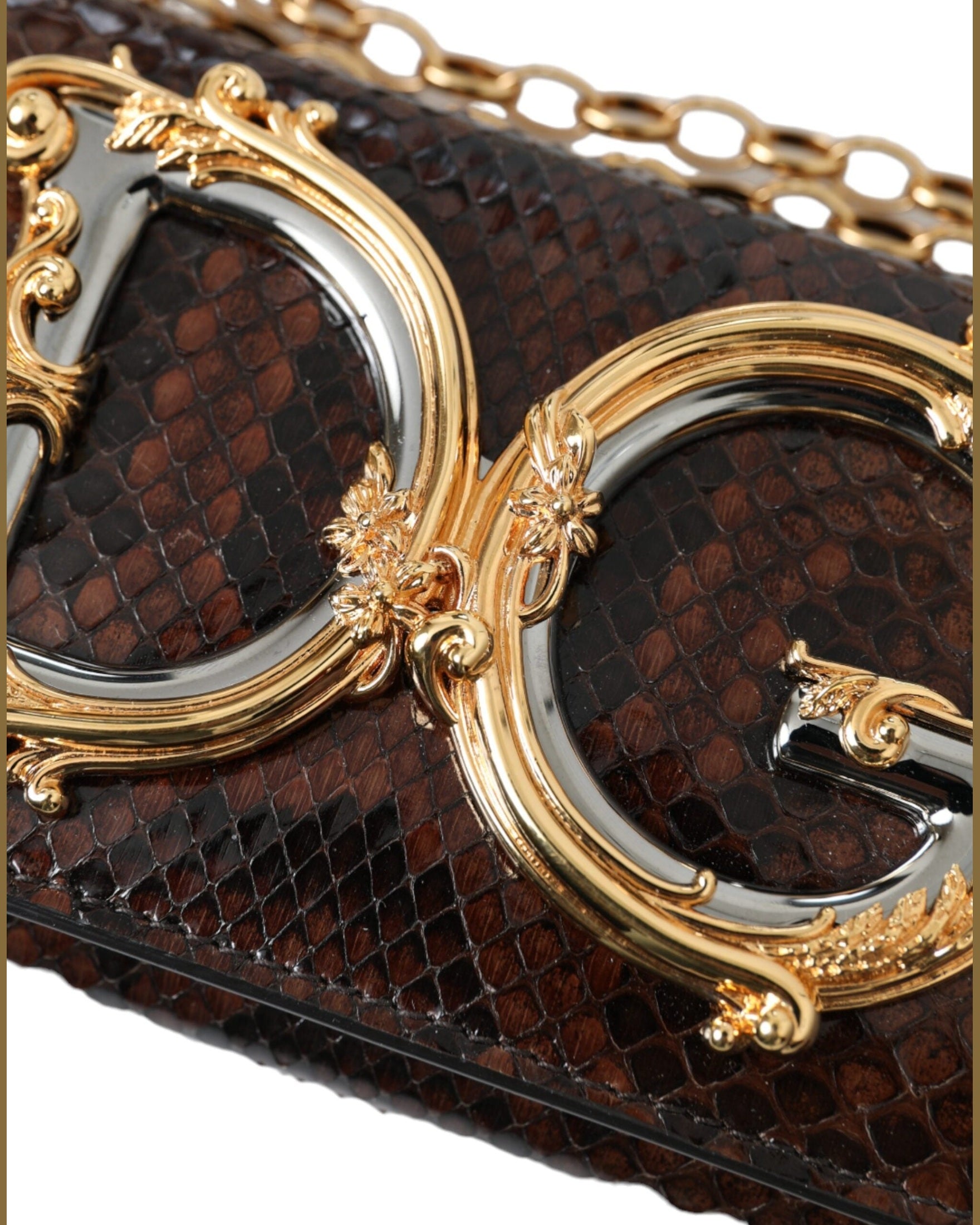 Dolce & Gabbana Brown Leather Python Crossbody Phone Bag Cross Body Bags