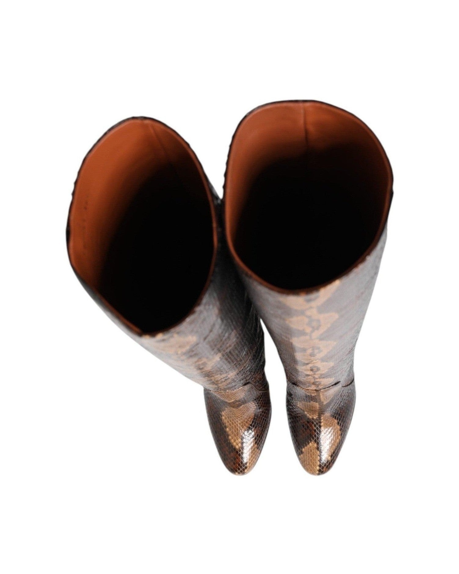 Dolce & Gabbana Brown Python Snakeskin Print Riding Boots Shoes Glam Steals