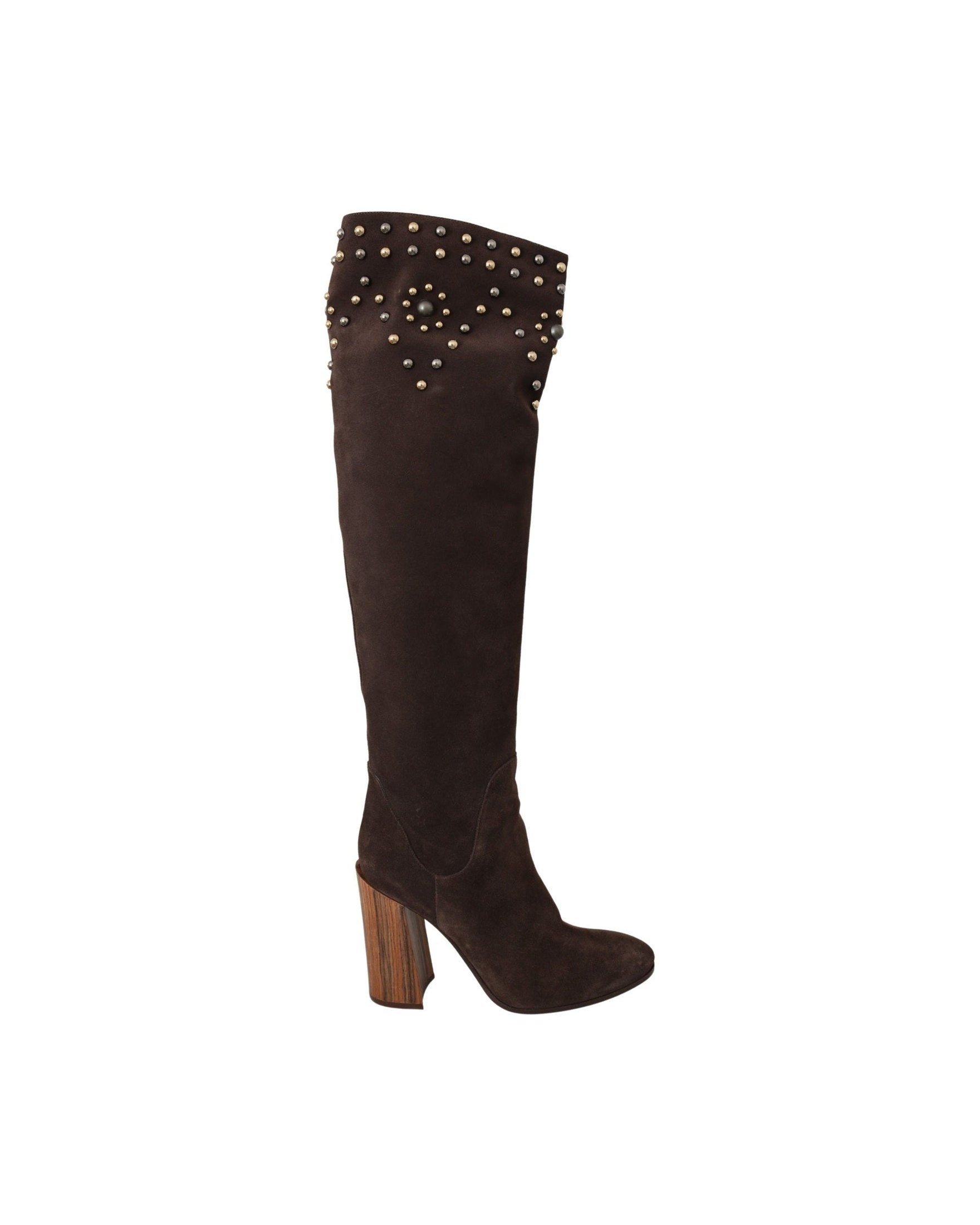 Dolce & Gabbana Brown Suede Studded Knee High Shoes Boots Boots