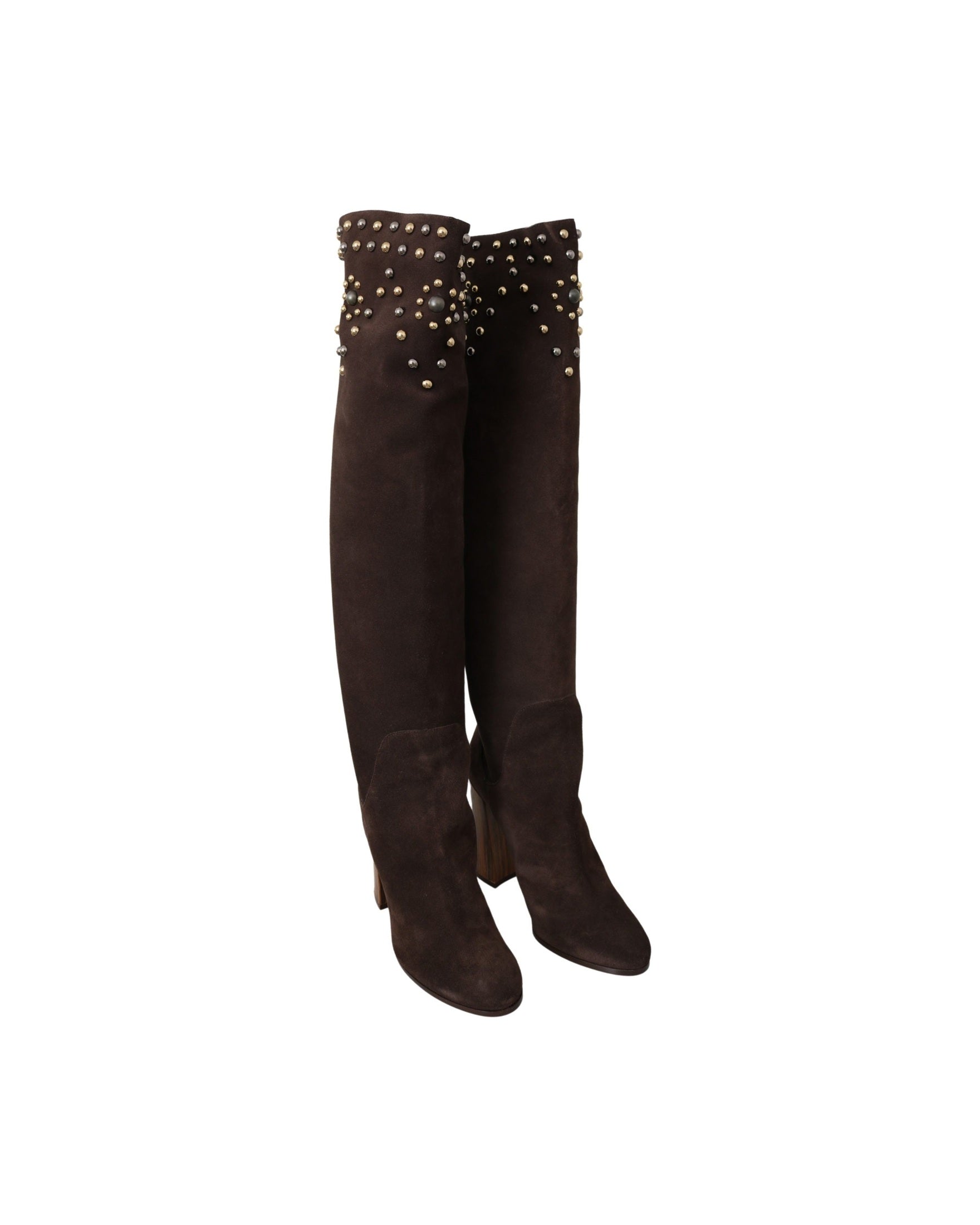 Dolce & Gabbana Brown Suede Studded Knee High Shoes Boots Glam Steals