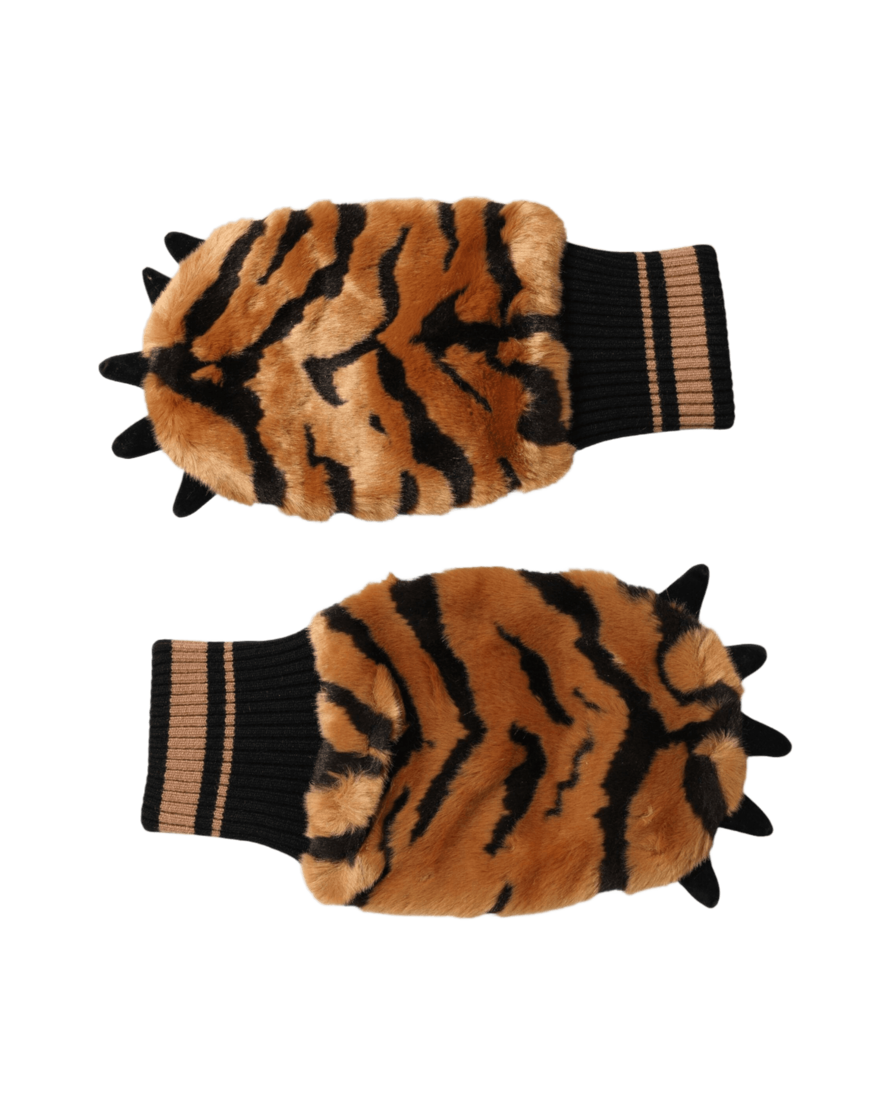 Dolce & Gabbana Brown Tiger Knitted Fur Wrist Mitten Gloves Gloves & Mittens