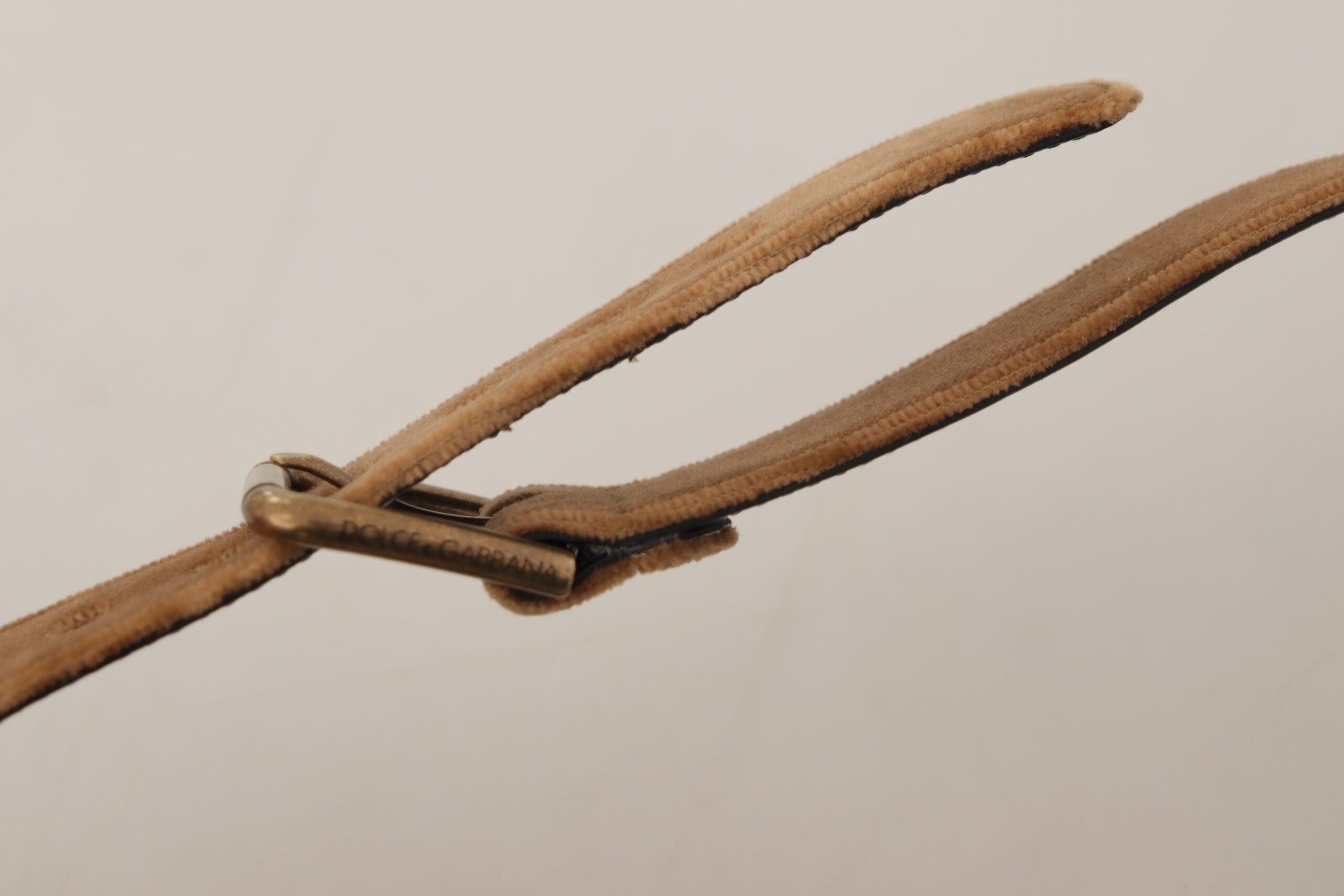 Dolce & Gabbana Brown Velvet Bronze Vintage Logo Metal Buckle Belt Glam Steals