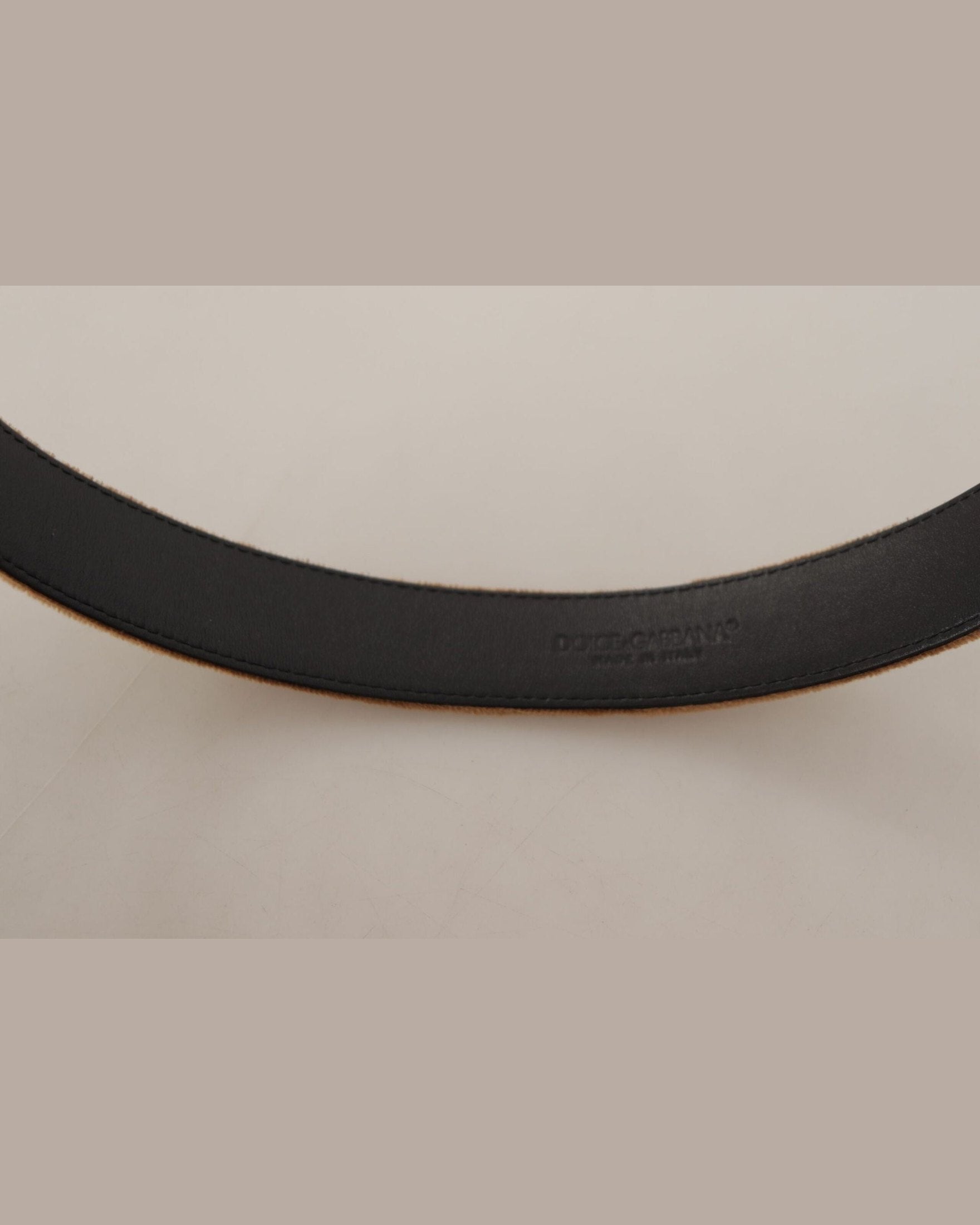 Dolce & Gabbana Brown Velvet Bronze Vintage Logo Metal Buckle Belt Belts