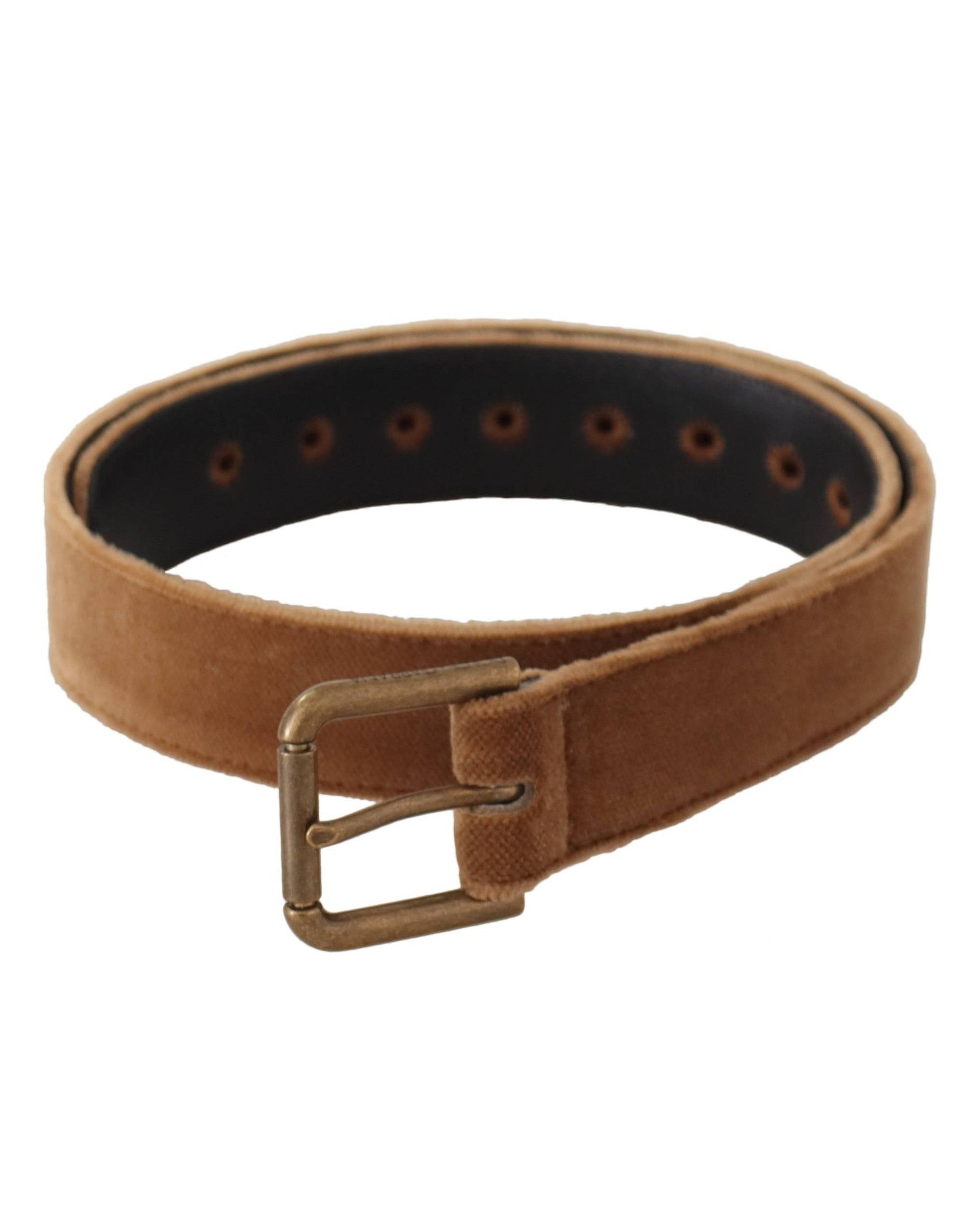 Dolce & Gabbana Brown Velvet Bronze Vintage Logo Metal Buckle Belt Belts
