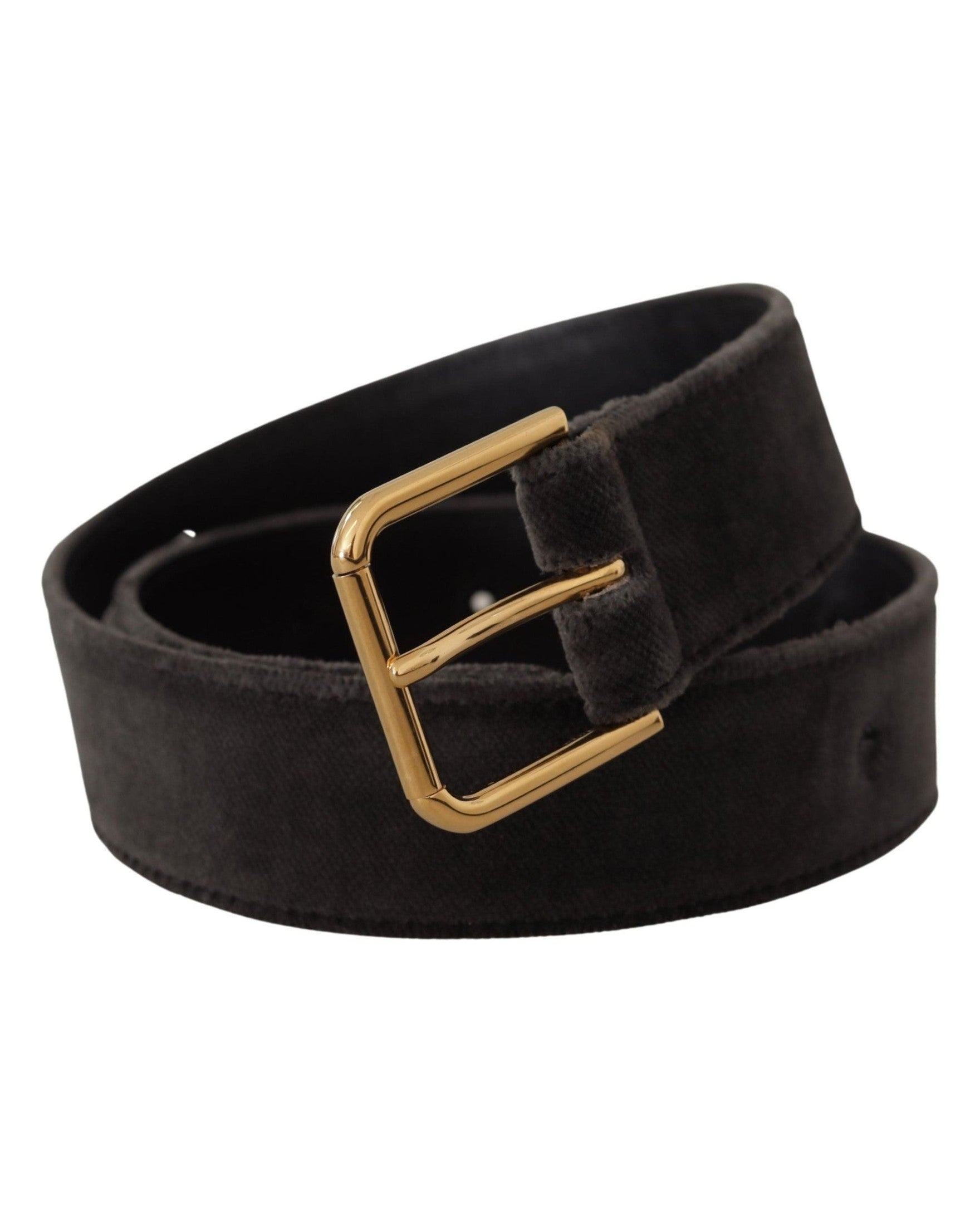 Dolce & Gabbana Brown Velvet Gold Tone Logo Metal Waist Buckle Belt Belts