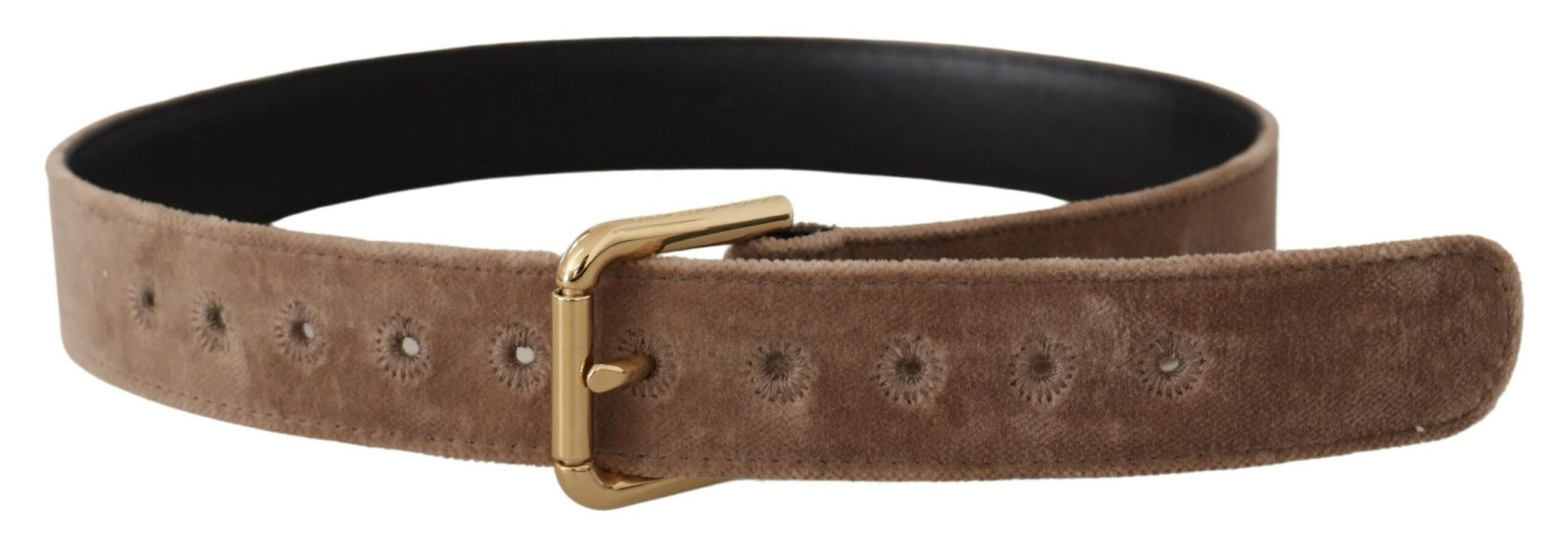 Dolce & Gabbana Brown Velvet Light Gold Tone Logo Metal Buckle Belt Belts