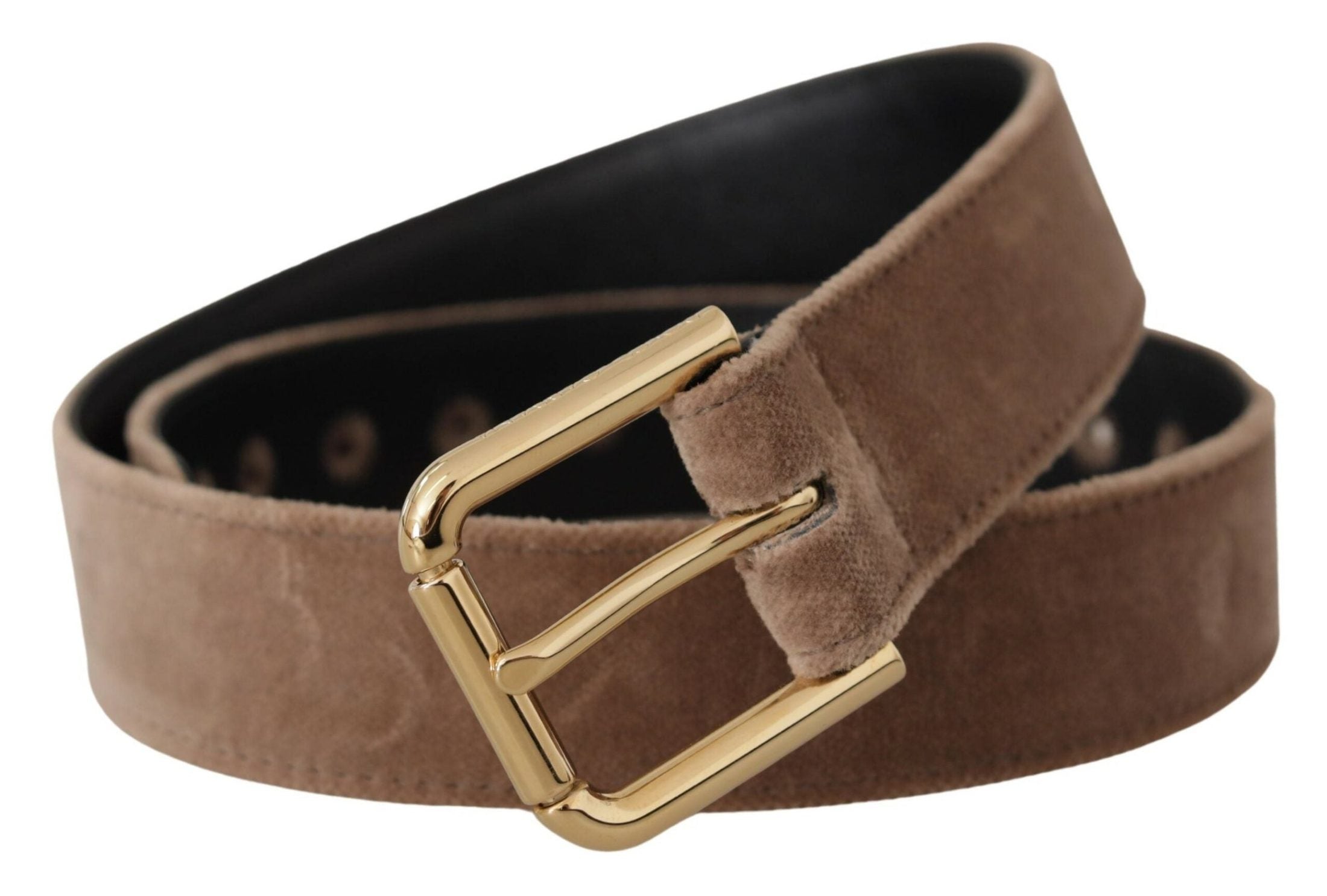 Dolce & Gabbana Brown Velvet Light Gold Tone Logo Metal Buckle Belt Belts