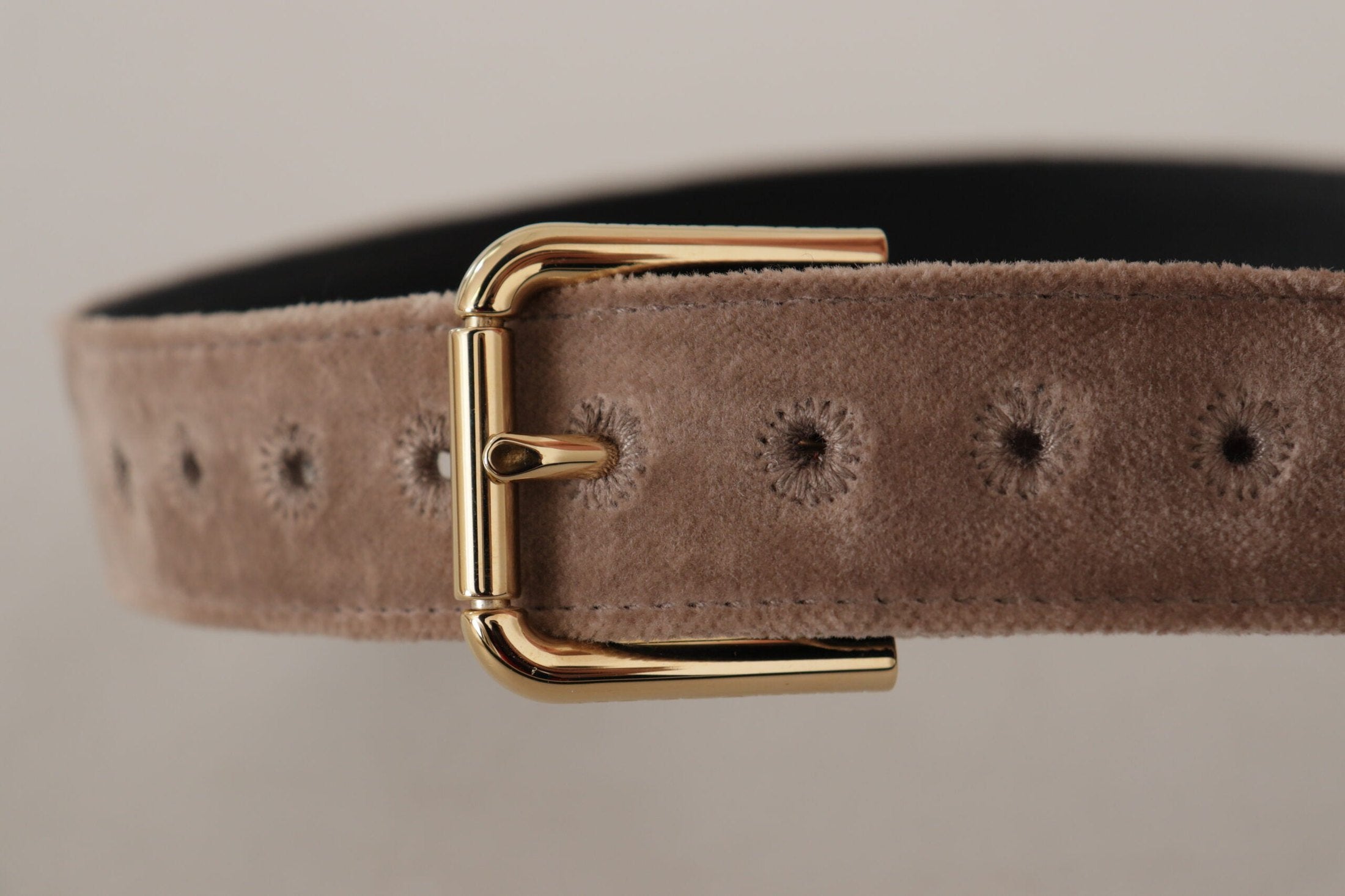 Dolce & Gabbana Brown Velvet Light Gold Tone Logo Metal Buckle Belt Belts